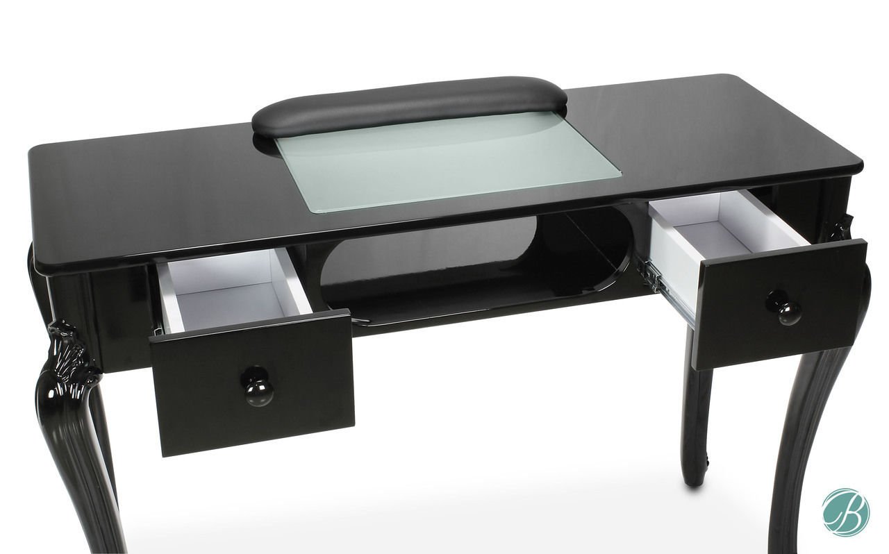 Set of 2, Fiona Manicure Nail Table Station Black (Table Top & Legs) for Beauty Spa Salon