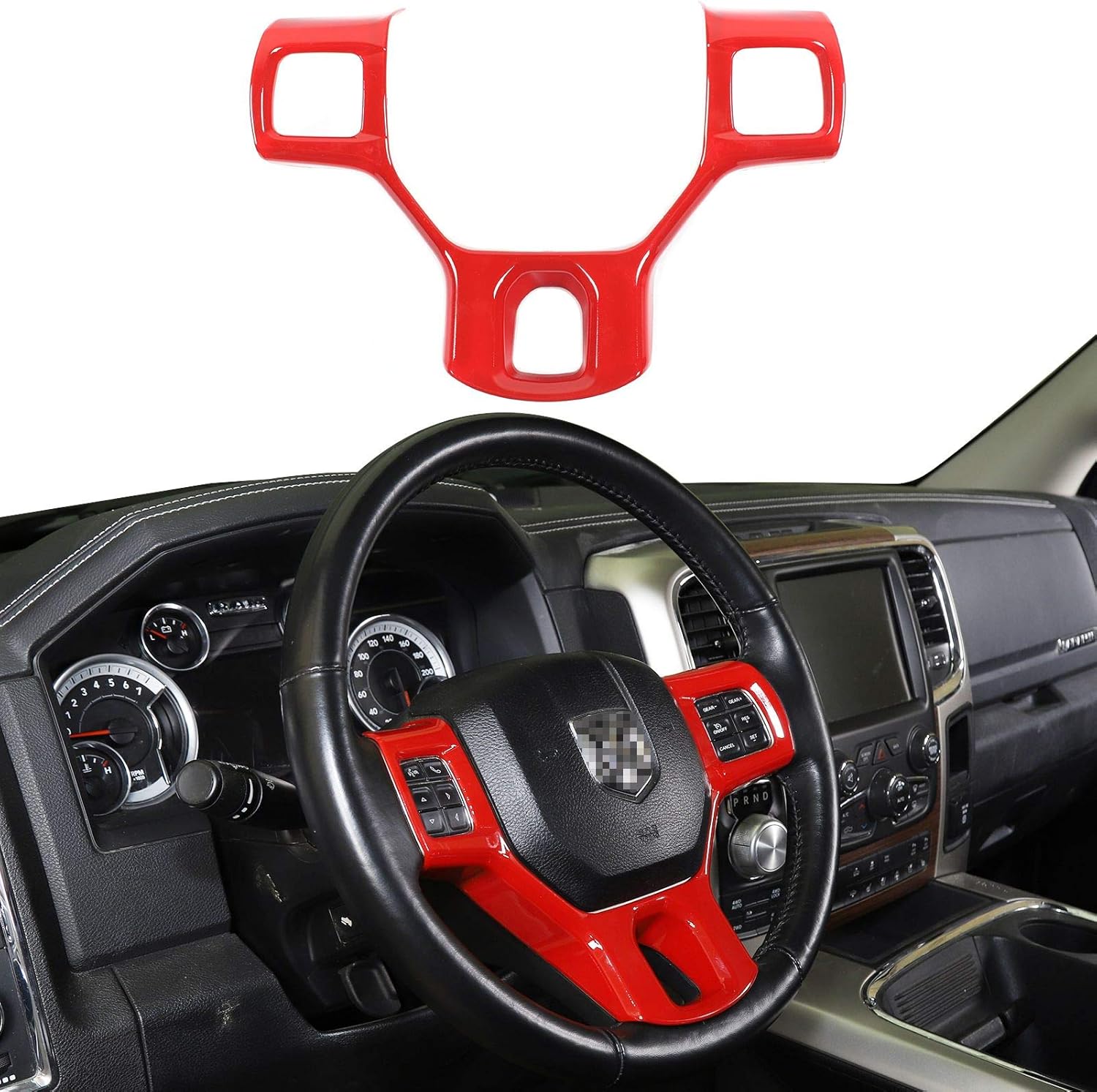 SQQP Steering Wheel Cover Trim Interior Decoration Accessories for 2010-2017 Dodge RAM (Red)