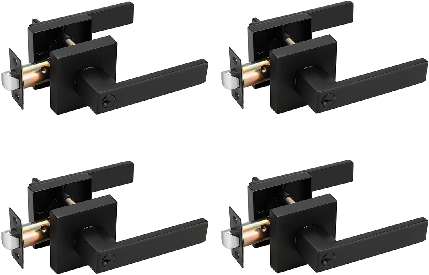 4 Pack- Black Door Entry Levers Combo Pack,Keyed Alike Door Handles Exterior, Heavy Duty Front/Back Door, Outdoor Hardware Lockable,Entrance Function,Universal Handling