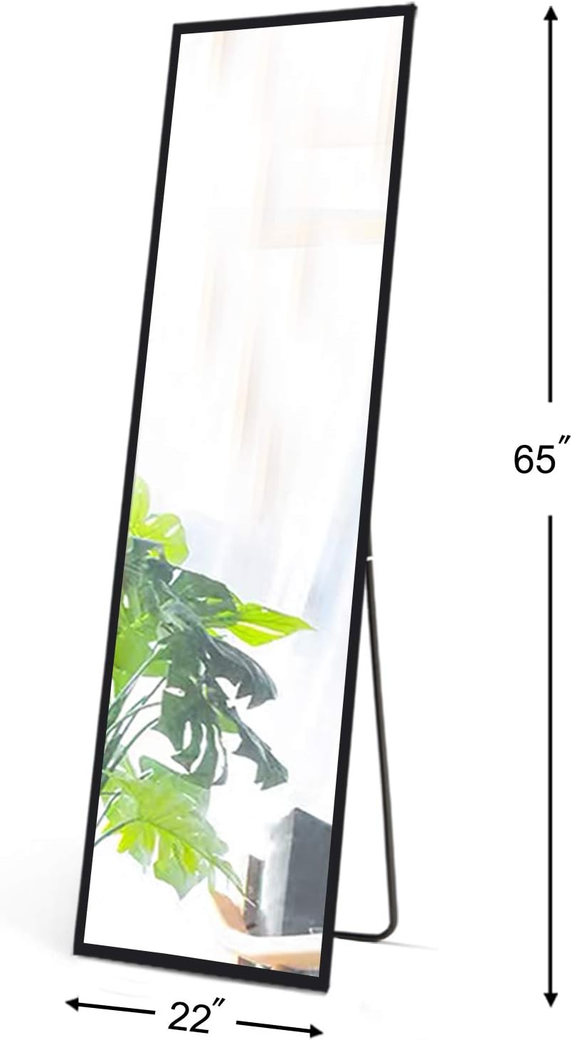 FANYUSHOW PS Framed Full Length Mirror, Floor Mirror with Stand, Standing Mirror, Full Body Mirror, Large Mirror, Apply to Cloakroom/Bedroom/Living Room(65''x 22'', Black)