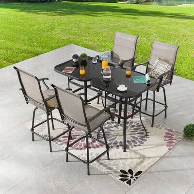 Deveraux Square 4 - Person 31.5x22 Long Bar Height Dining Set Lark Manor Color: Beige/Black