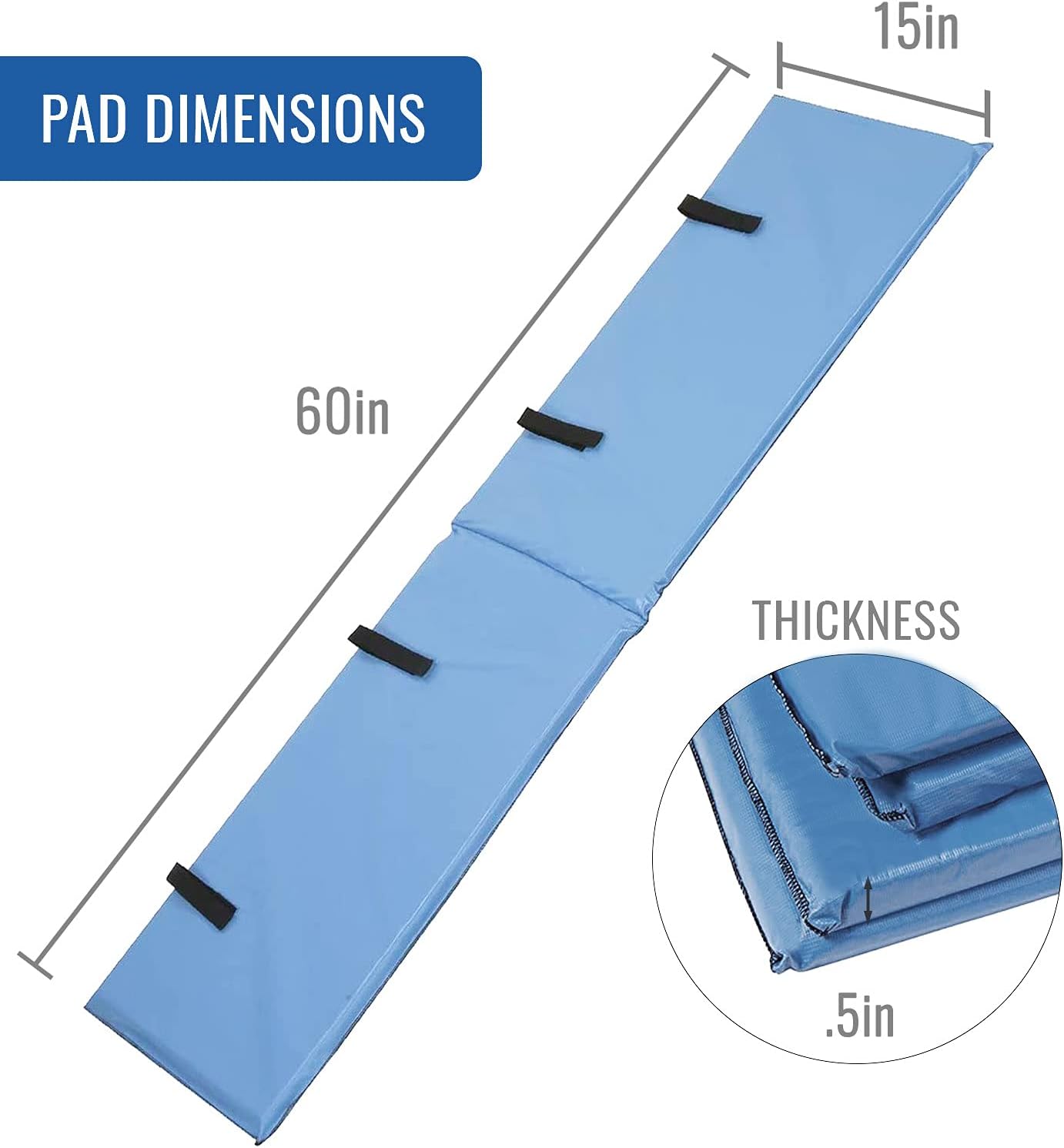 DMI Bed Rail Cover, Bed Rail Padding and Bed Bumper Pad for Toddlers, Elderly, Disabled or Handicapped, Rails not included, Padded Cover Only, Blue,60 x 15 x 0.5, 2 Each Pack of 2