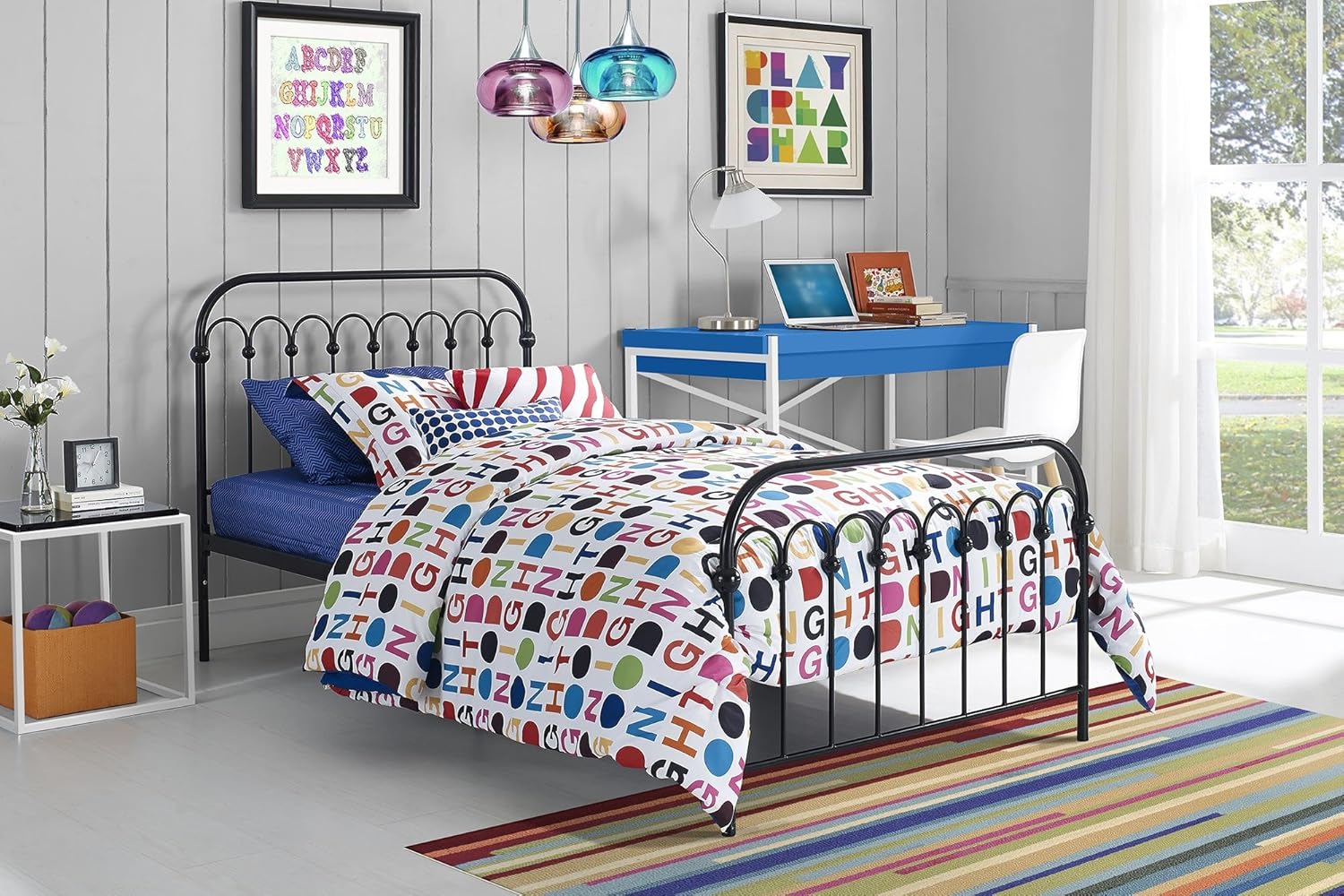 Novogratz Bright Pop Metal Bed, Adjustable Height for Underbed Storage (6.5