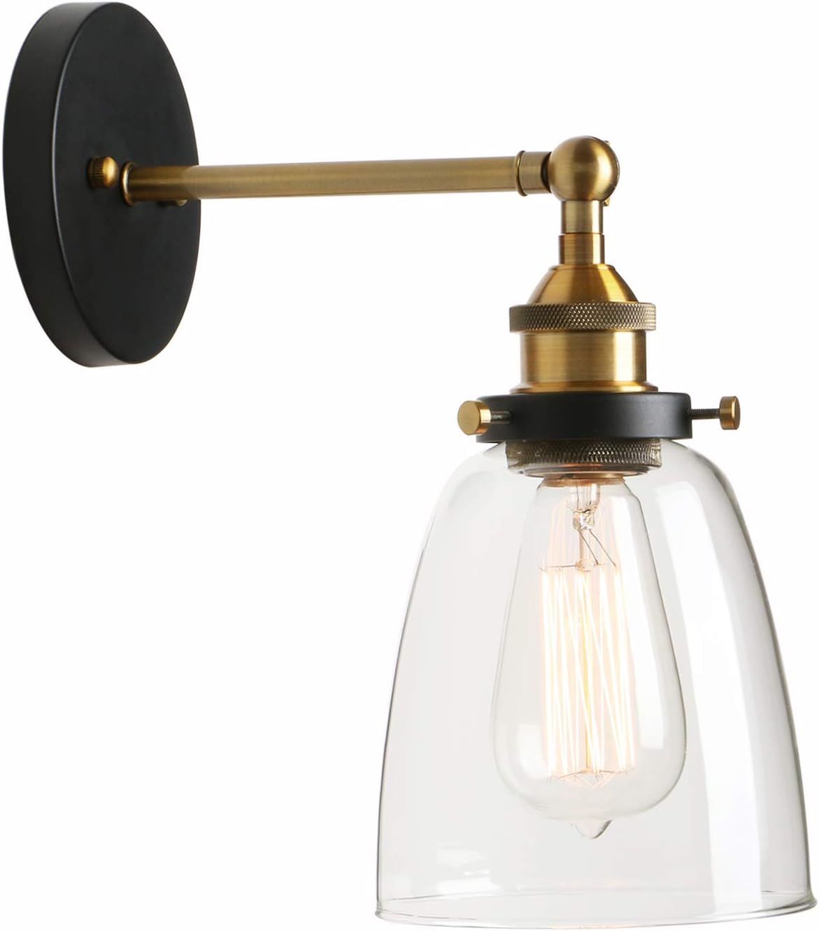 Pathson Vintage Wall Sconce with Clear Glass, Metal Base Industrial Wall Light Fixtures, Wall Mounted Lamp for Farmhouse Bedroom Bathroom Vanity Mirror Cafe Club (Black)