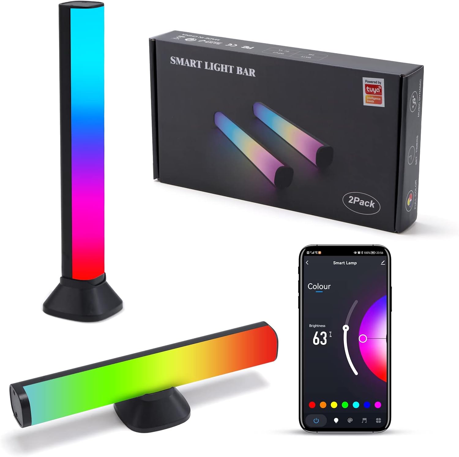 Smart Light Bars，Audio Sync Gaming Lights，Ambient Lights，RGB Flow Gaming Light Bar with 9 Scene Modes and 6 Music Modes Bluetooth Color Light Bar for Entertainment, PC, Room Decoration Pack of 2