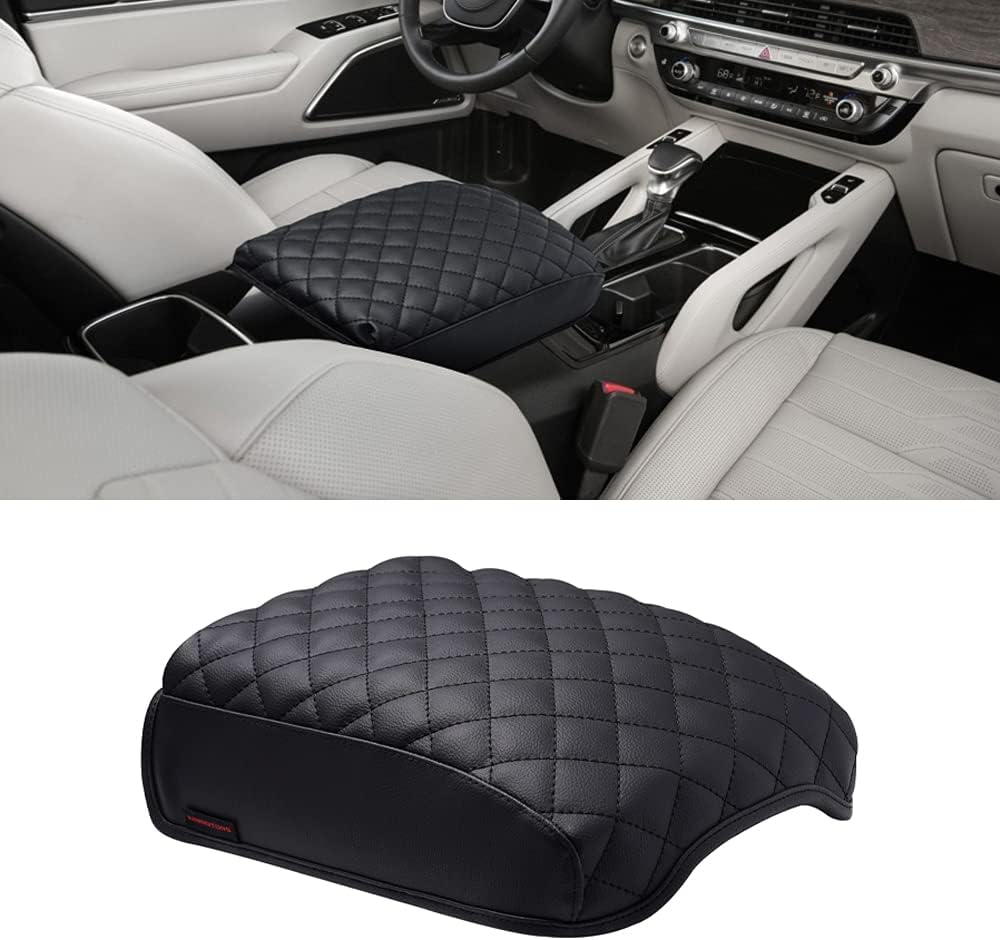 KMMOTORS Telluride(2020~2022) Console Cover, Armrest Cushion, Vegan Leather, Console lid Protector, Anti-Scratch (Black)