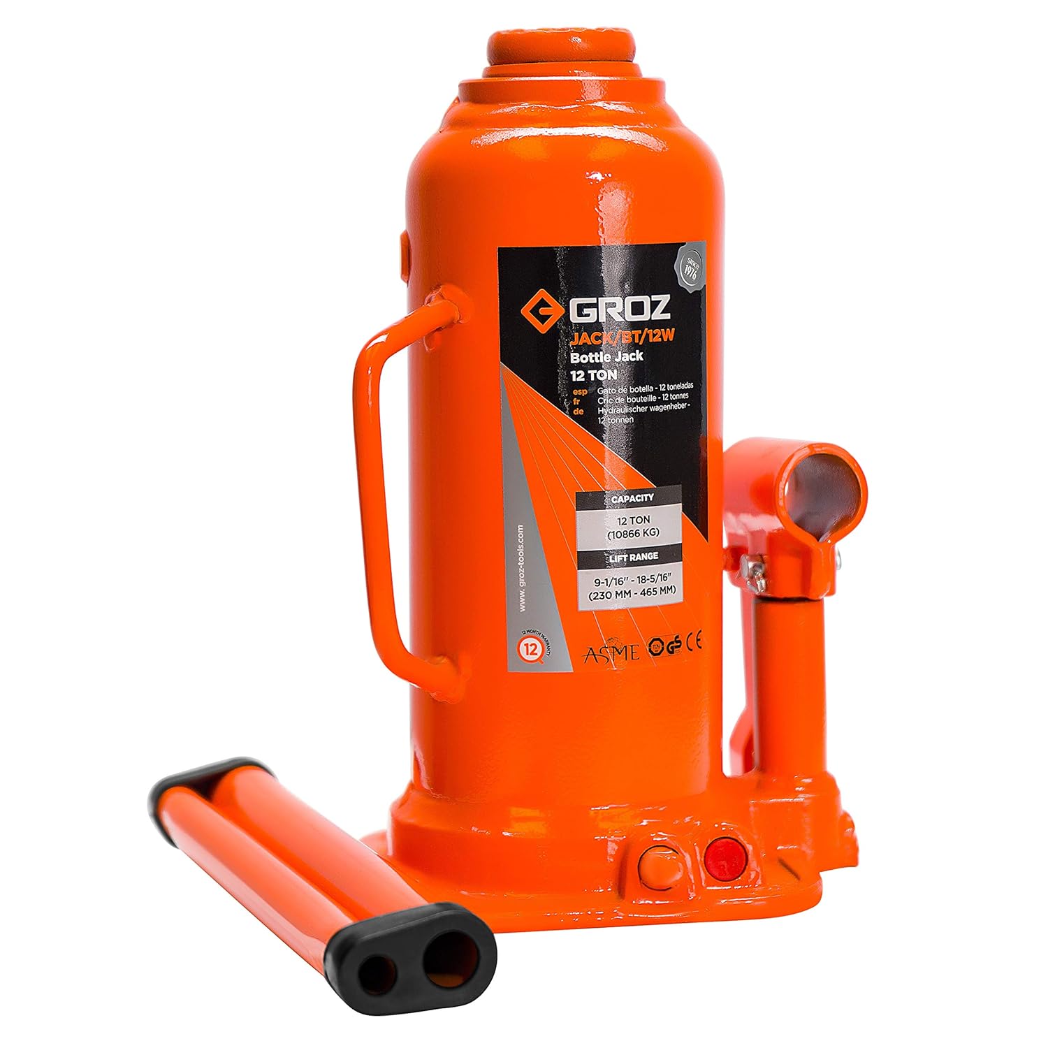 Groz 61714 12Ton Welding Type Bottle Jack With Load limiting Device