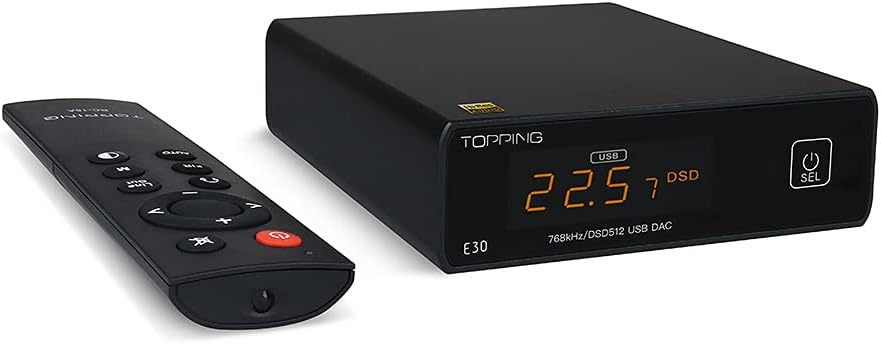 Topping E30 USB DAC AK4493 Chip Optical Coaxial HiFi Audio DAC DSD512 768kHz Mini Desktop Decoder DAC with Remote Control (Black)