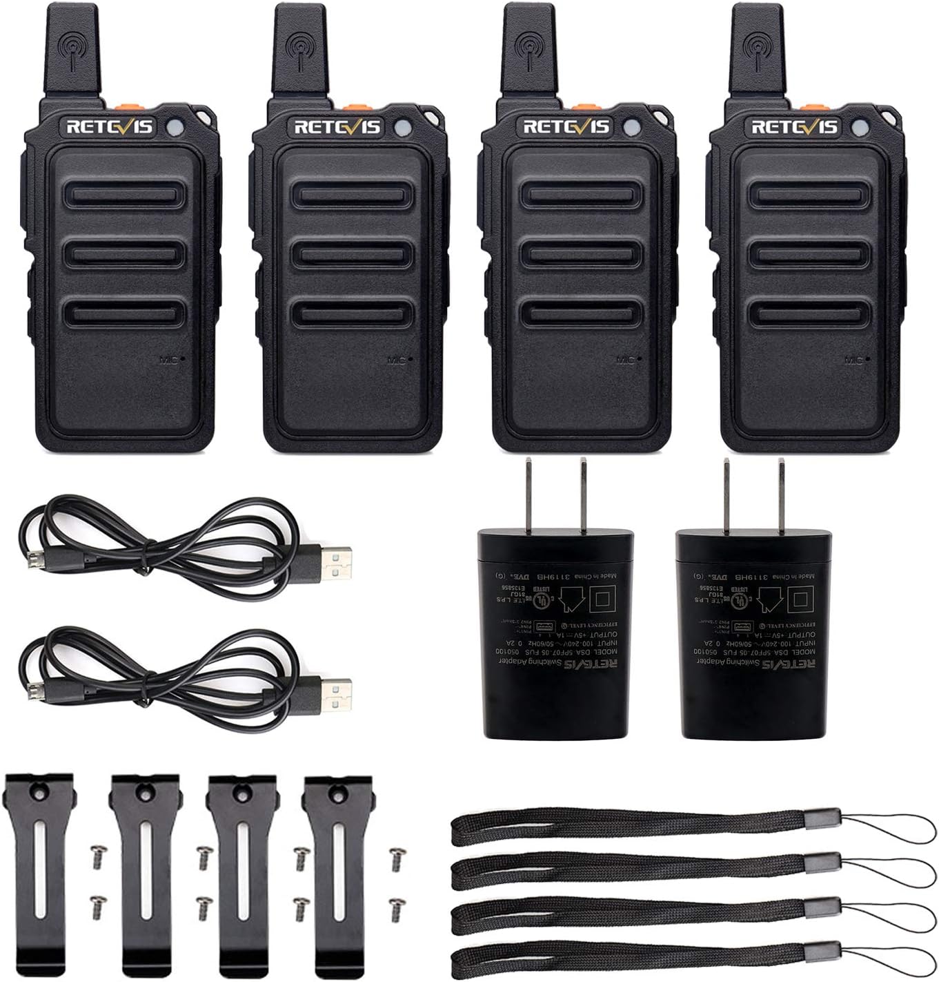 Retevis RT19 Walkie Talkies for Adults, Mini Two Way Radio, Walkie Talkies Rechargeable, with Earpiece, Hands Free, Metal Clip,1300mAh Battery(4 Pack) Pack of 2