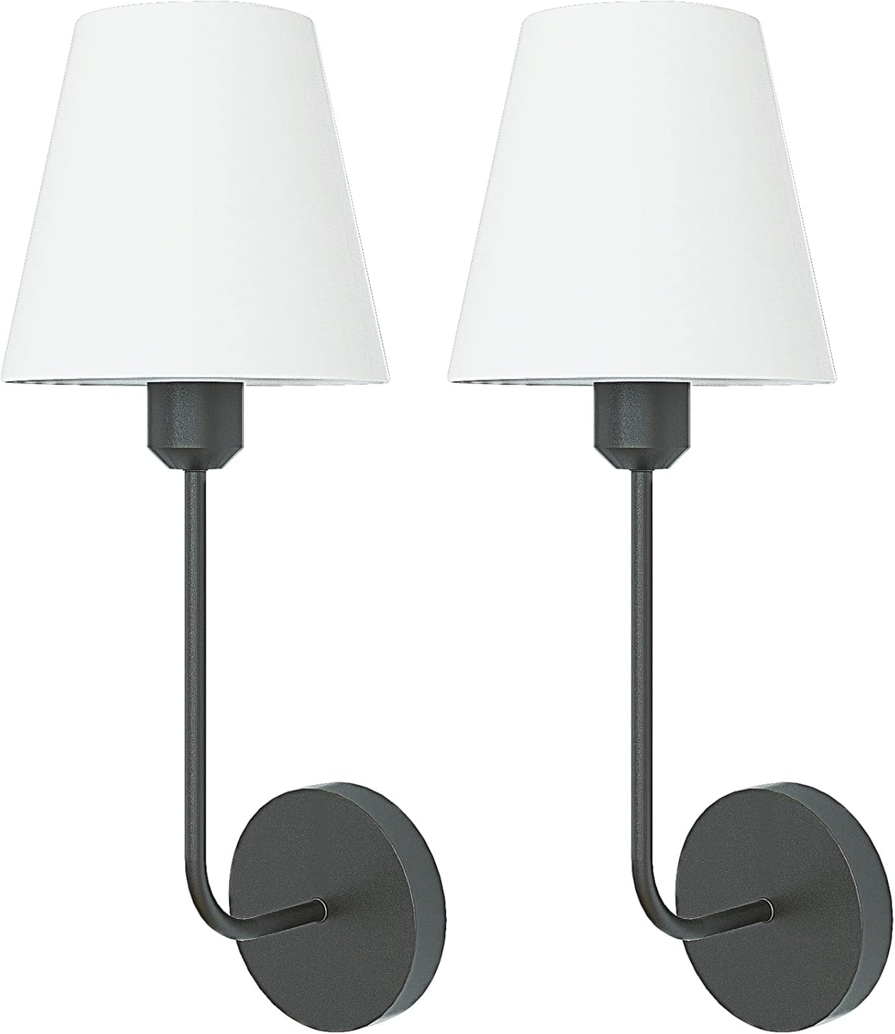 jengush 2-Pack Vintage Battery Operated Wall Sconce with Remote Control Dimmable, Battery Powered Wall Light with White Fabric Lamp Shade, Industrial Wall Mounted Fixture for Bedroom Living Room