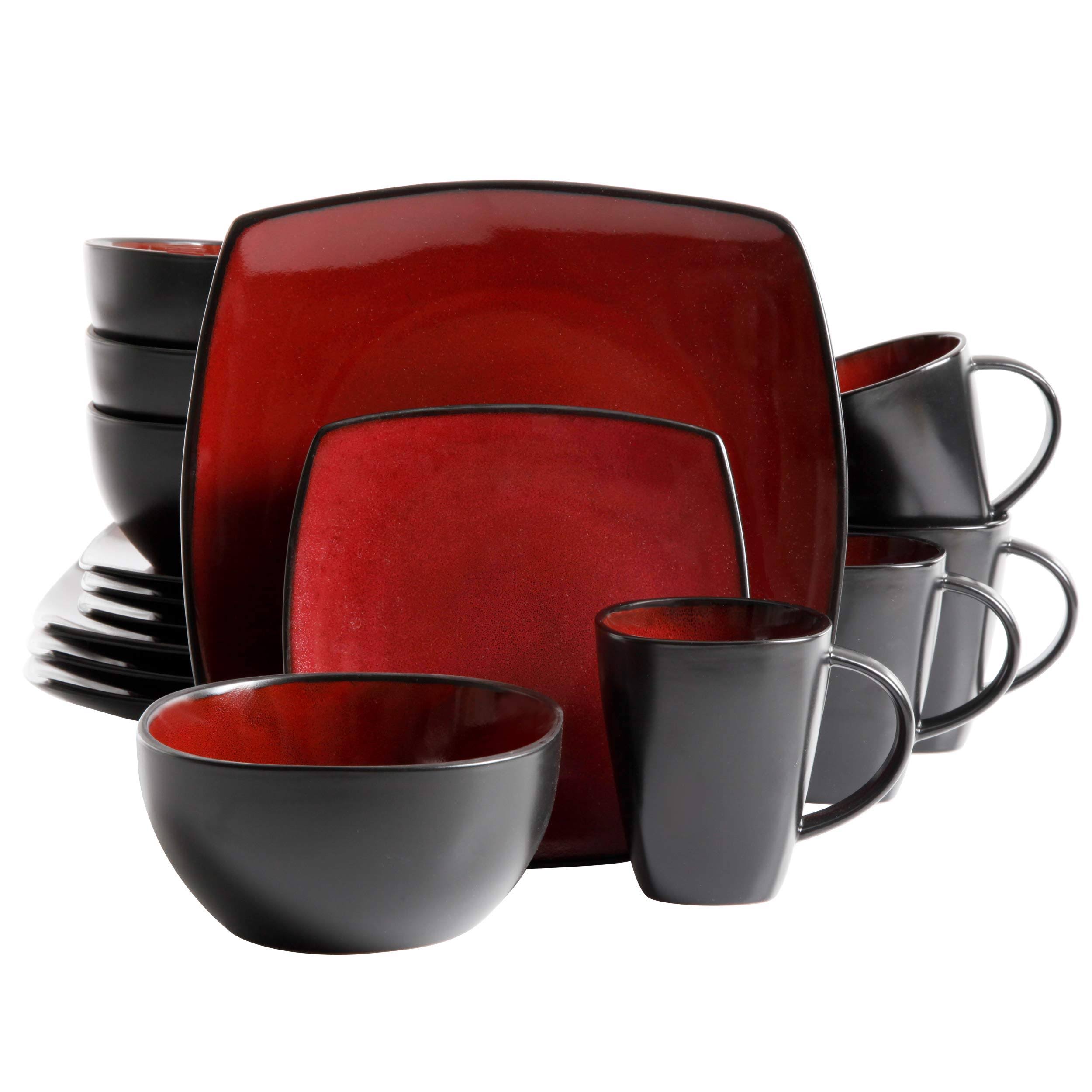 Gibson Bella Soho 16-Piece Square Reactive Glaze Dinnerware Set Red