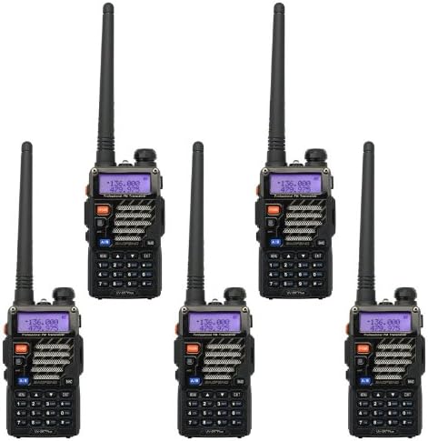 5PCS BAOFENG UV-5R+Plus Dual-Band Two Way Radio with Earpiece, Long Range for Adults, Handheld Walkie Talkie Black + Programming Cable (Support Win7, Win10)