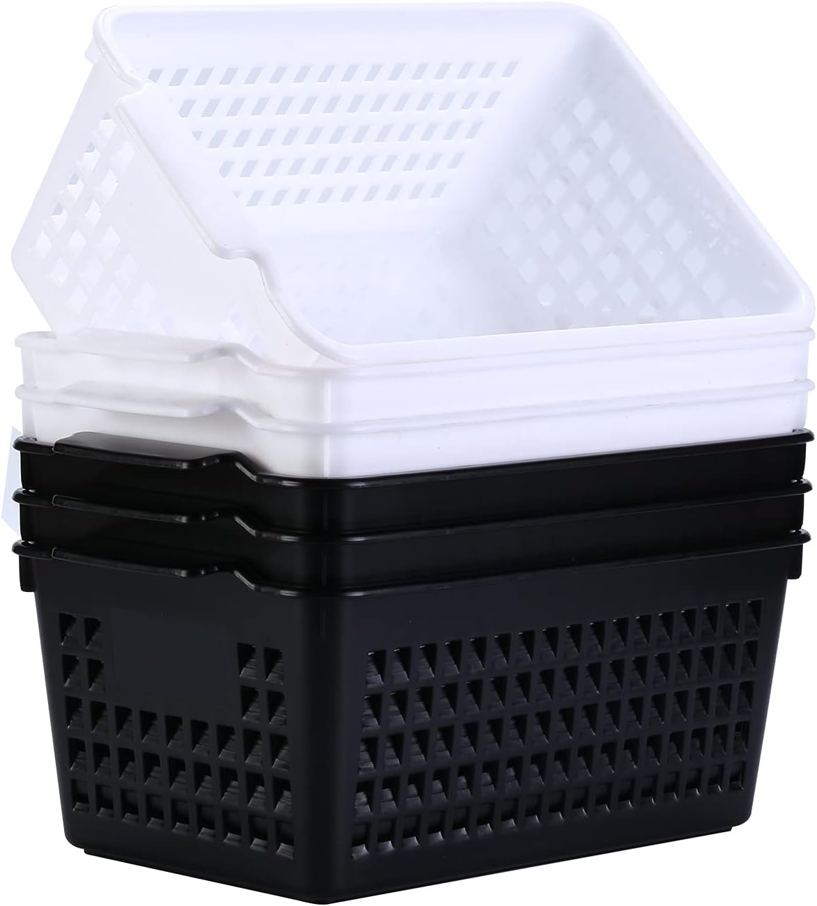 E&middot;KOU Plastic storage basket storage box, black and white, 6 pieces (10.03&times;7.67in&times;4.05in)