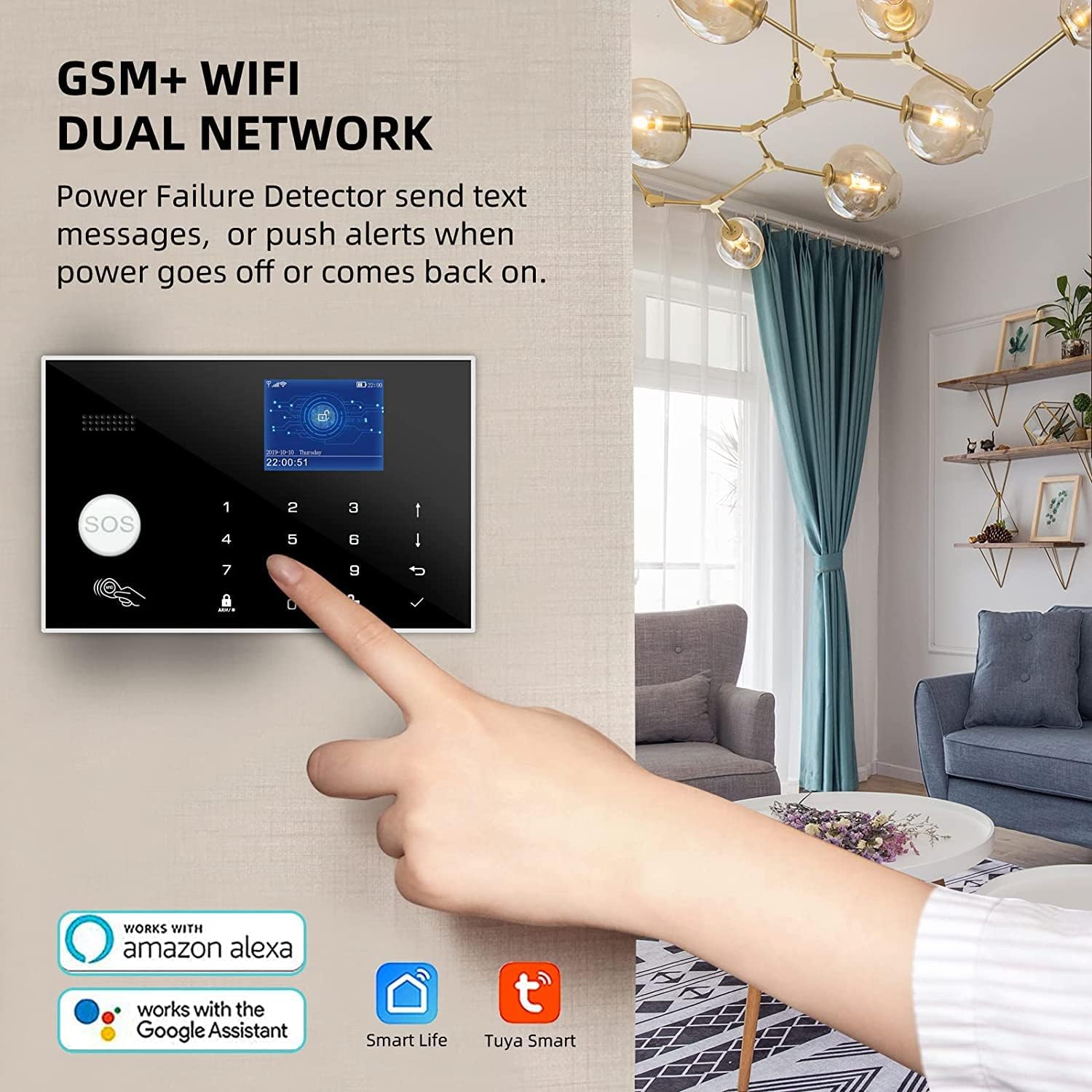 WiFi&GSM 17-Piece kit Touchpad Wireless Home Security Alarm System Door/Window Sensor with Smart Life and Tuya App Alert, Messges, 24/7 Monitoring Works with Google Assistant and Alexa Black Color