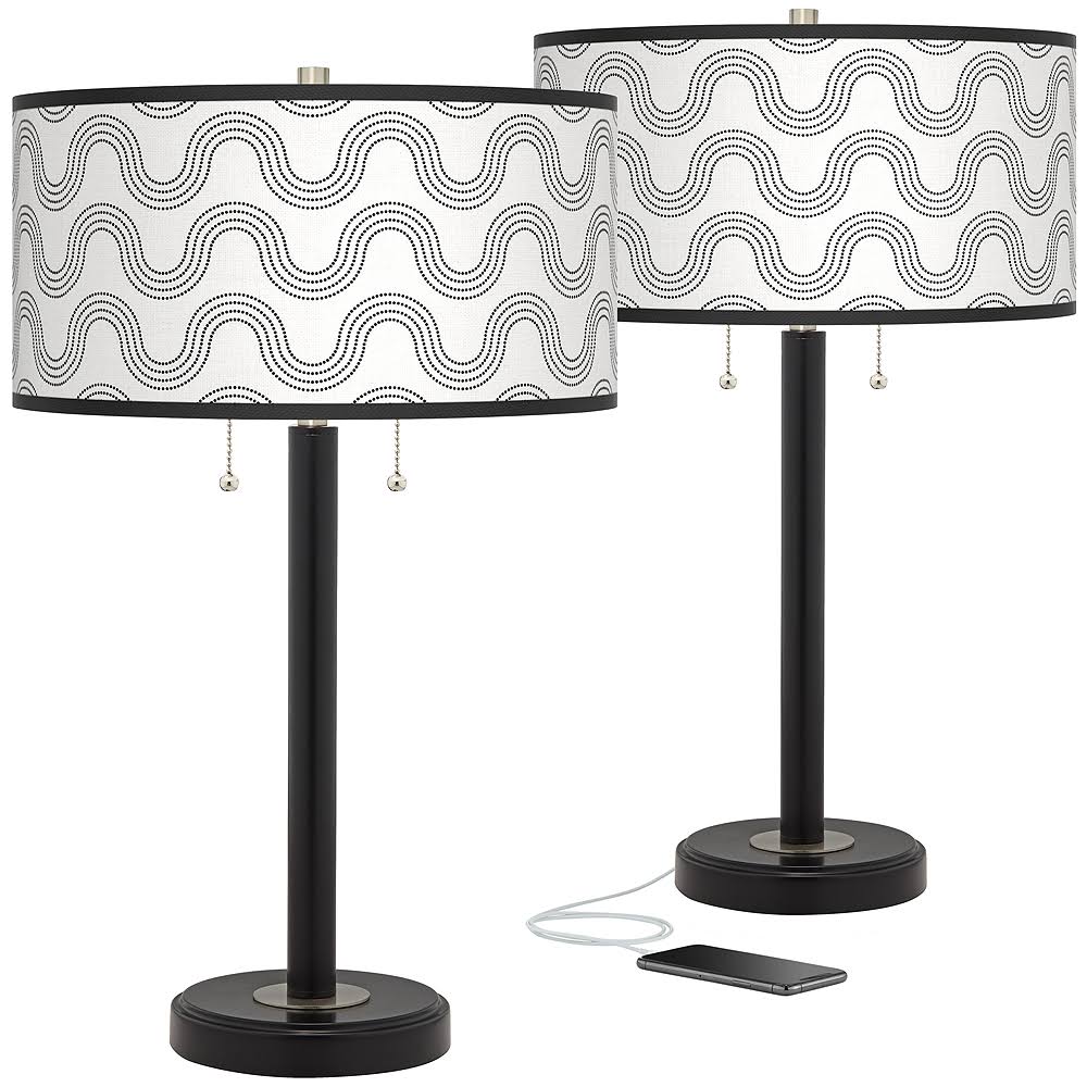 Giclee Glow Wave Arturo Black Bronze USB Table Lamps Set of 2, Brown