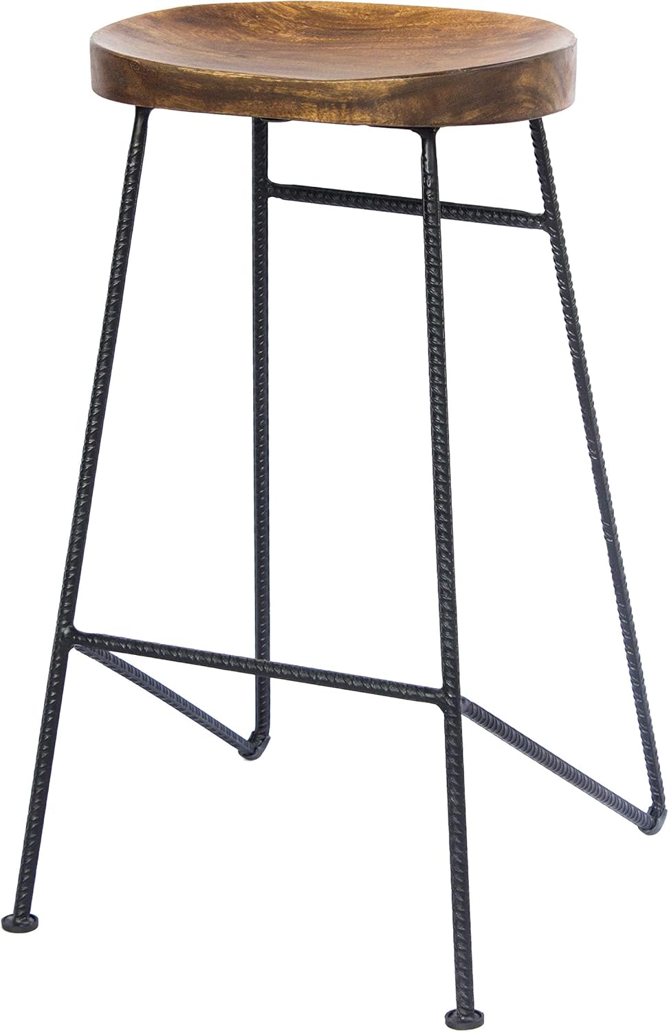 The Urban Port Mango Wood Saddle Seat Bar Stool with Iron Rod Legs, Brown and Black