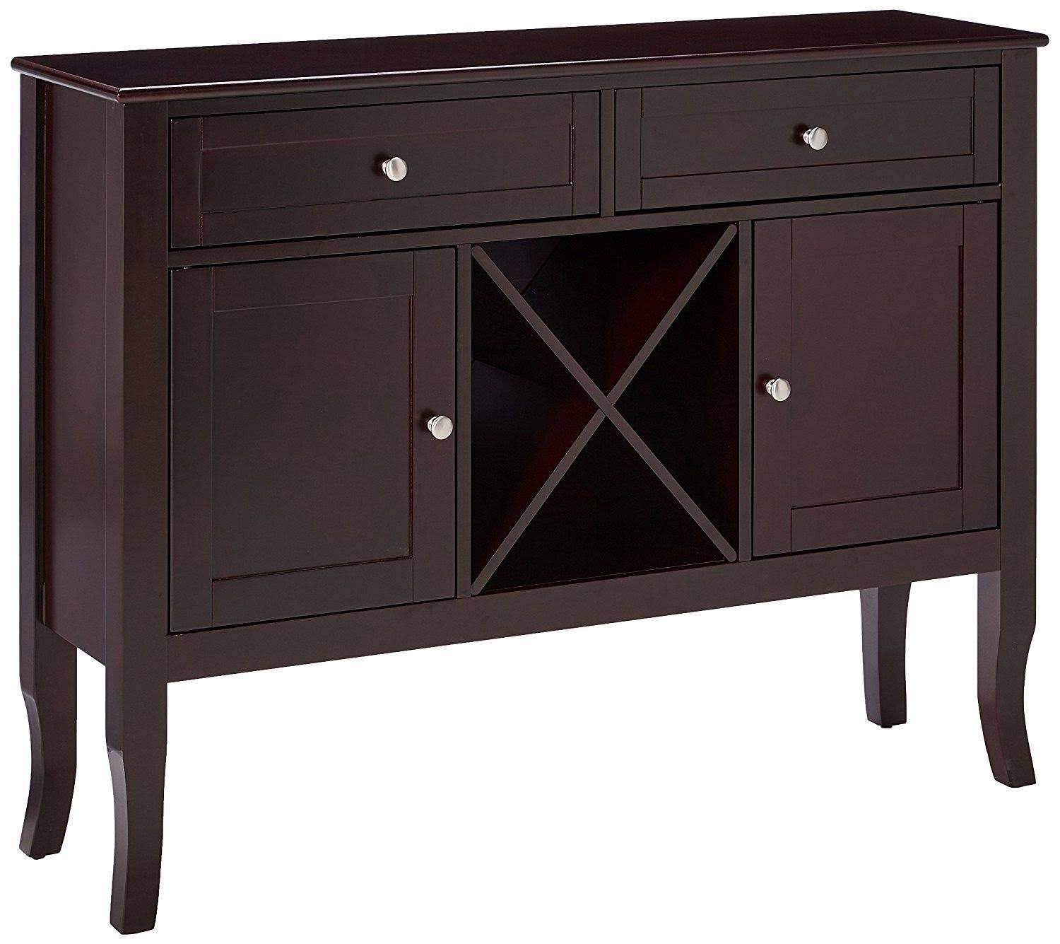 Eric Dark Cherry Wood Contemporary Wine Rack Buffet Display Console Table with Storage Drawers u0026 Cabinet Doors, Red