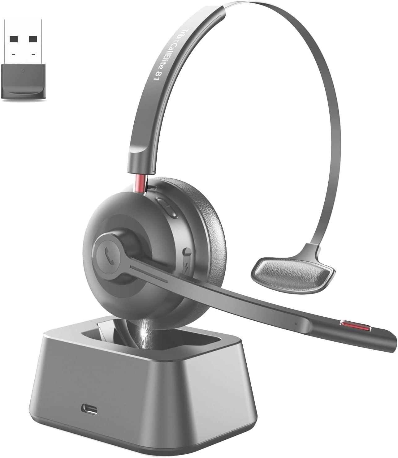 Wireless Headset with Microphone, Tribit Bluetooth 5.0 Cell Phone Headphone Qualcomm QCC3020, AI Noise Canceling & CVC 8.0 for Home Office, Mute Button 50H Talk time, USB-A Dongle for PC, CallElite81 Pack of 2