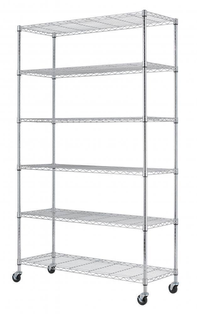HSS 18x22Dx48x22Wx75x22H, 6 Tier Wire Shelving Rack with Casters, Chrome