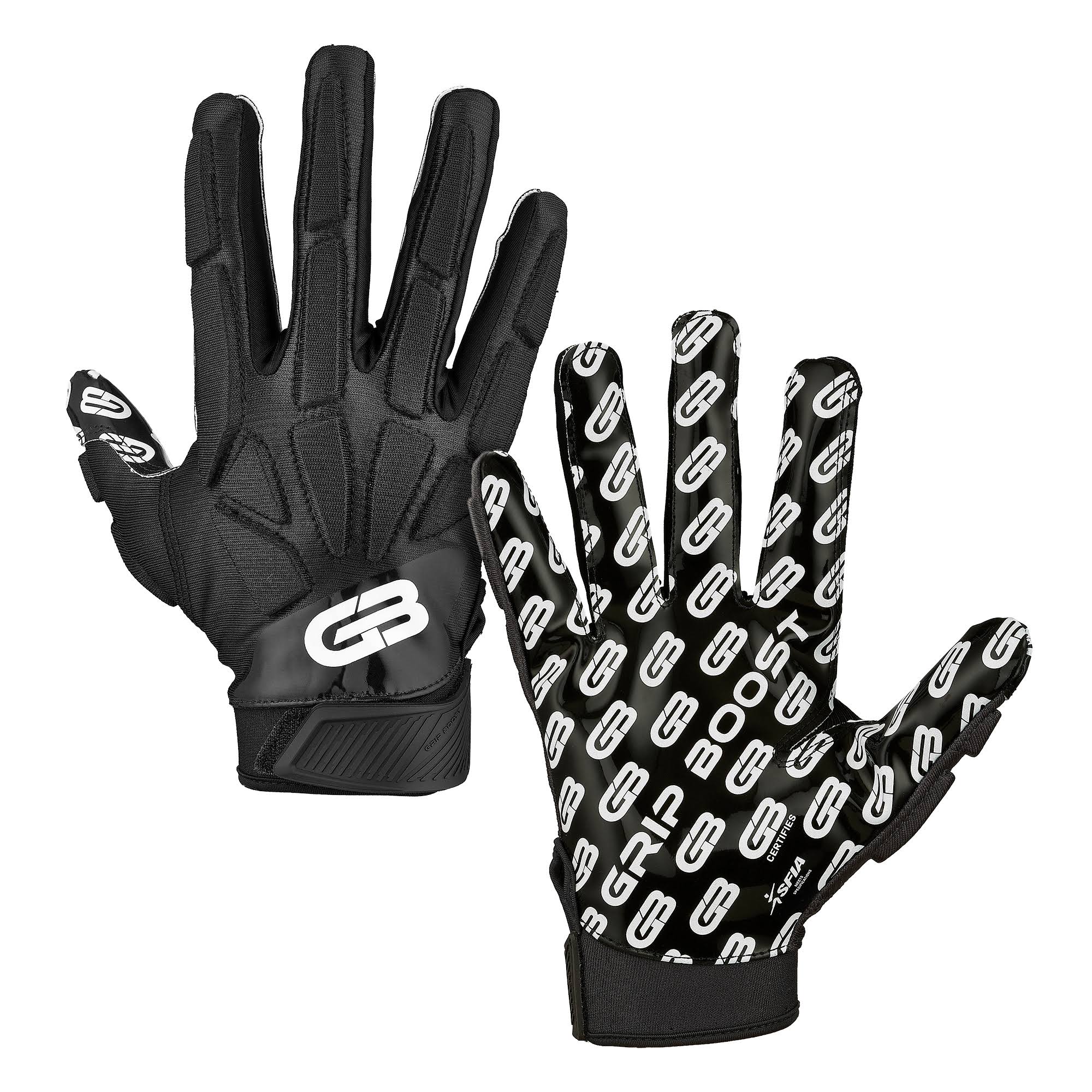 Grip Boost Raptor Adult Padded Hybrid Football Gloves (Black, Adult Small)