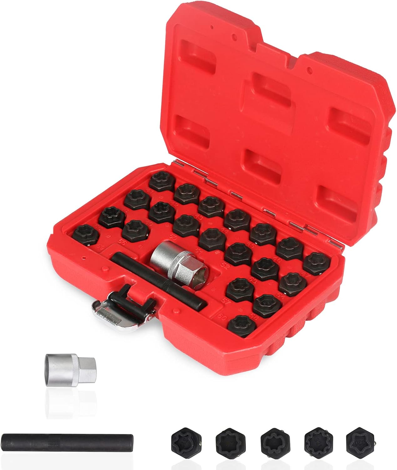 CATUDIY Automotive Wheel Lock Removal Kit Locking Lug Nuts Compatible for BMW Series, Wheel Anti-Theft Screw Removal Socket Tool Set 22-PCS Wheel Lock Key for Cars Bolt Extractor with 1/2 Inch Driver
