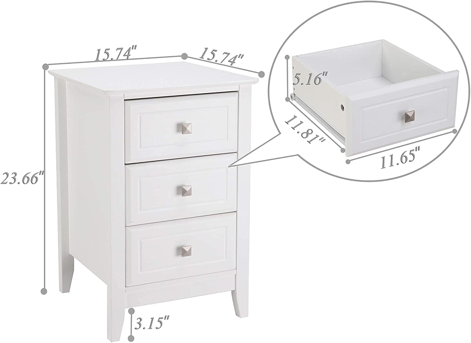 Bonnlo White Nightstand with 3 Drawers, Modern Night Stands for Bedrooms Set of 2, Wooden Bed Side Table/Night Stand for Small Spaces, College Dorm, Kids&rsquo; Room, Living Room, 23.6in H