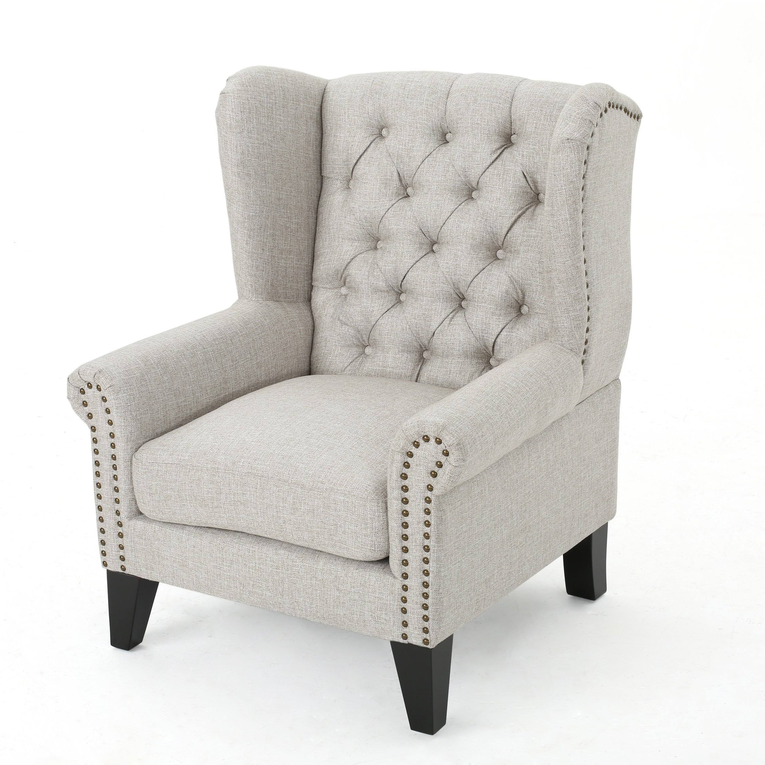 Lainie Traditional Tufted Winged Fabric Accent Chair - Gray - Grey