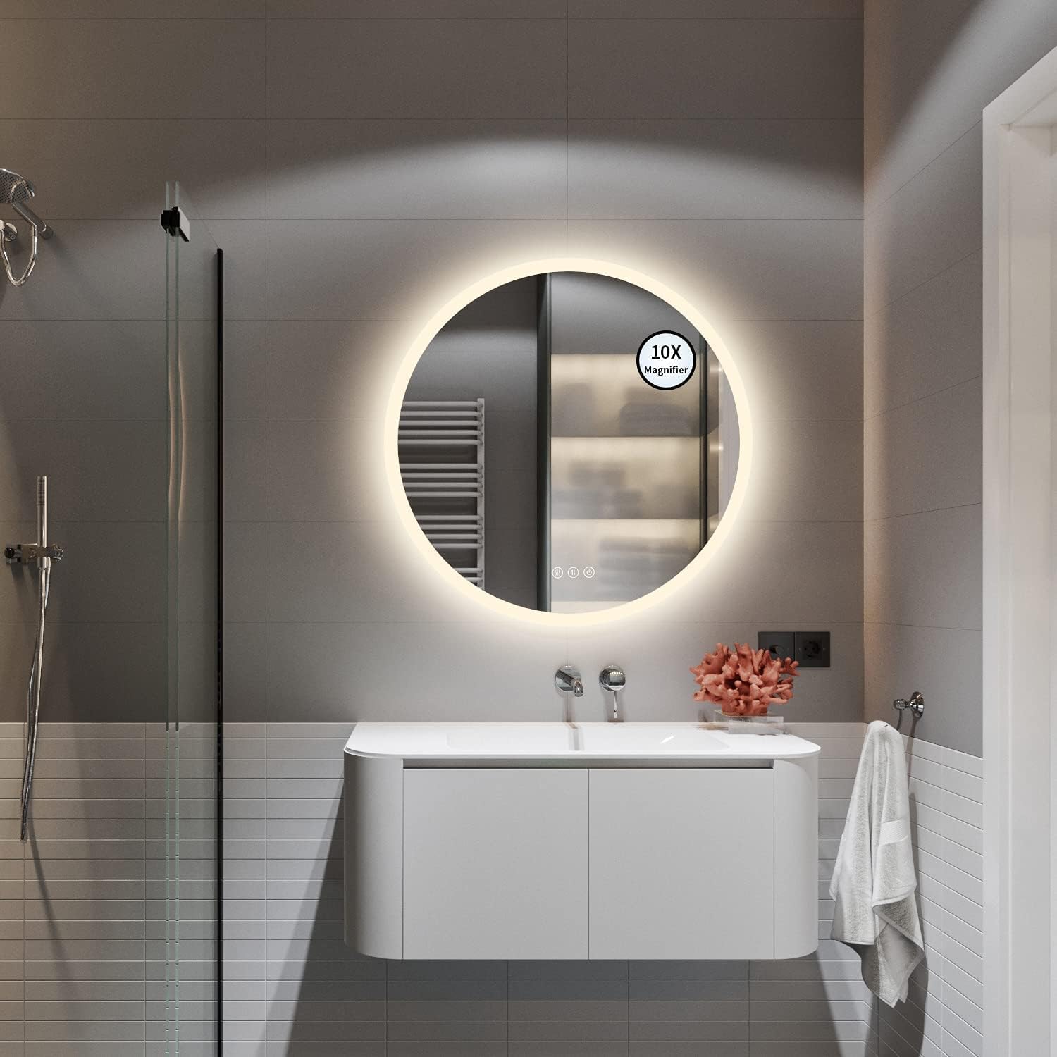 QYzblbang Mirrors Rustic Modern 24 Inch Round Bathroom Mirror Circle Backlit Illuminated with LED Light for Wall-Mounted Vanity Backlit Wall Mirror for Bathroom Smart Vanity Mirror 3 Color&Anti-Fog