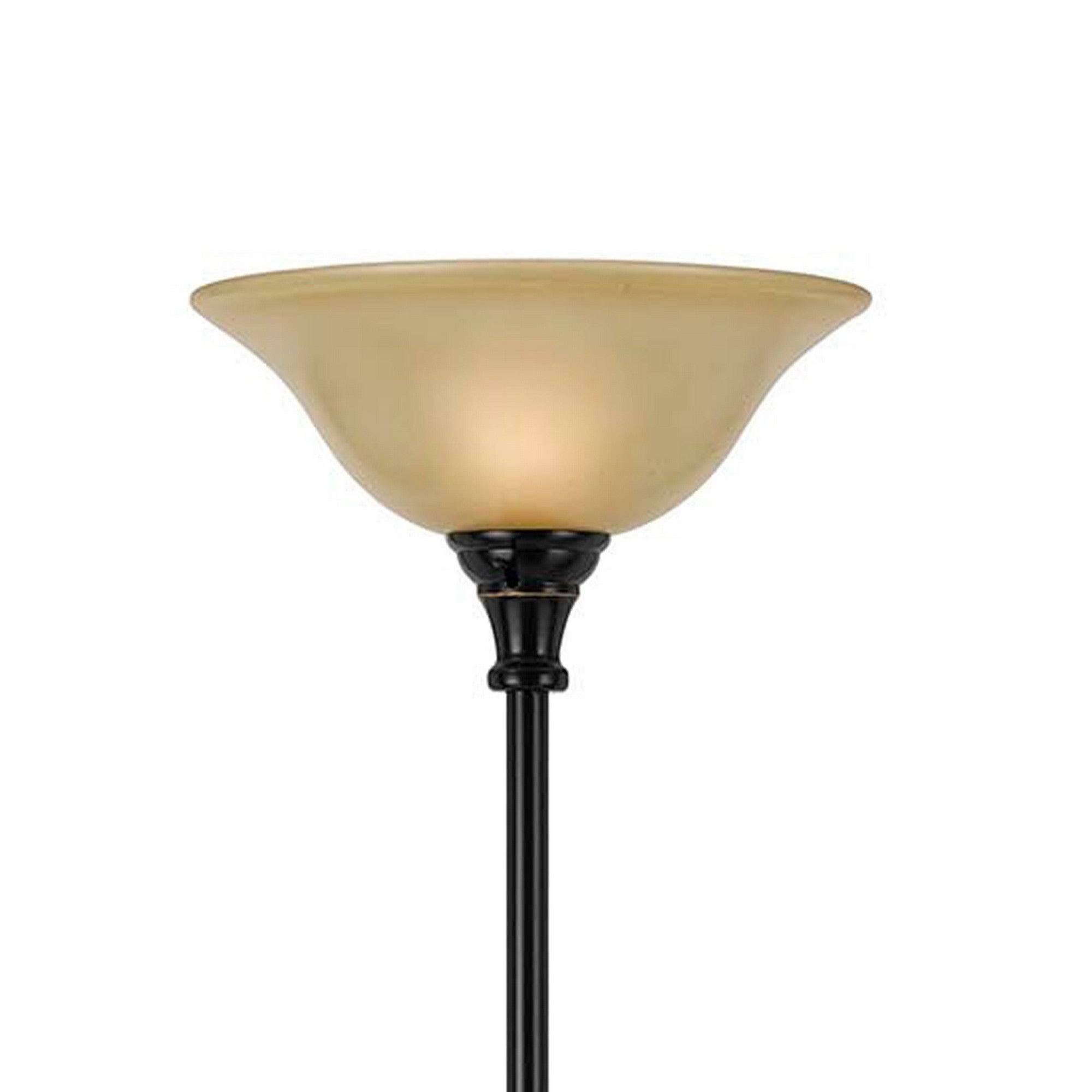 Metal Body Torchiere Floor Lamp with Attached Reading Light, Black