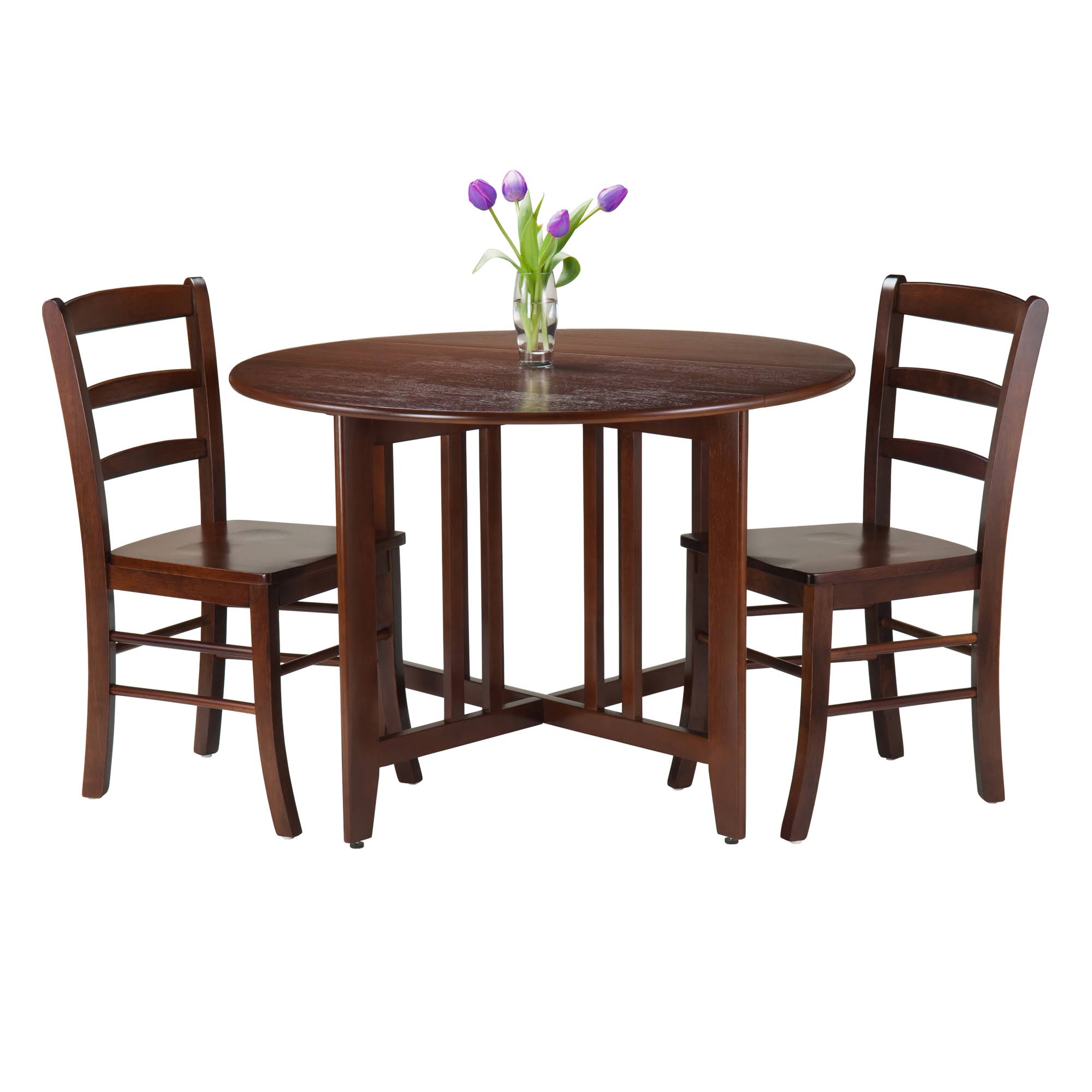 Winsome 3-Piece Alamo Round Drop Leaf Table with 2 Ladder Back Chairs
