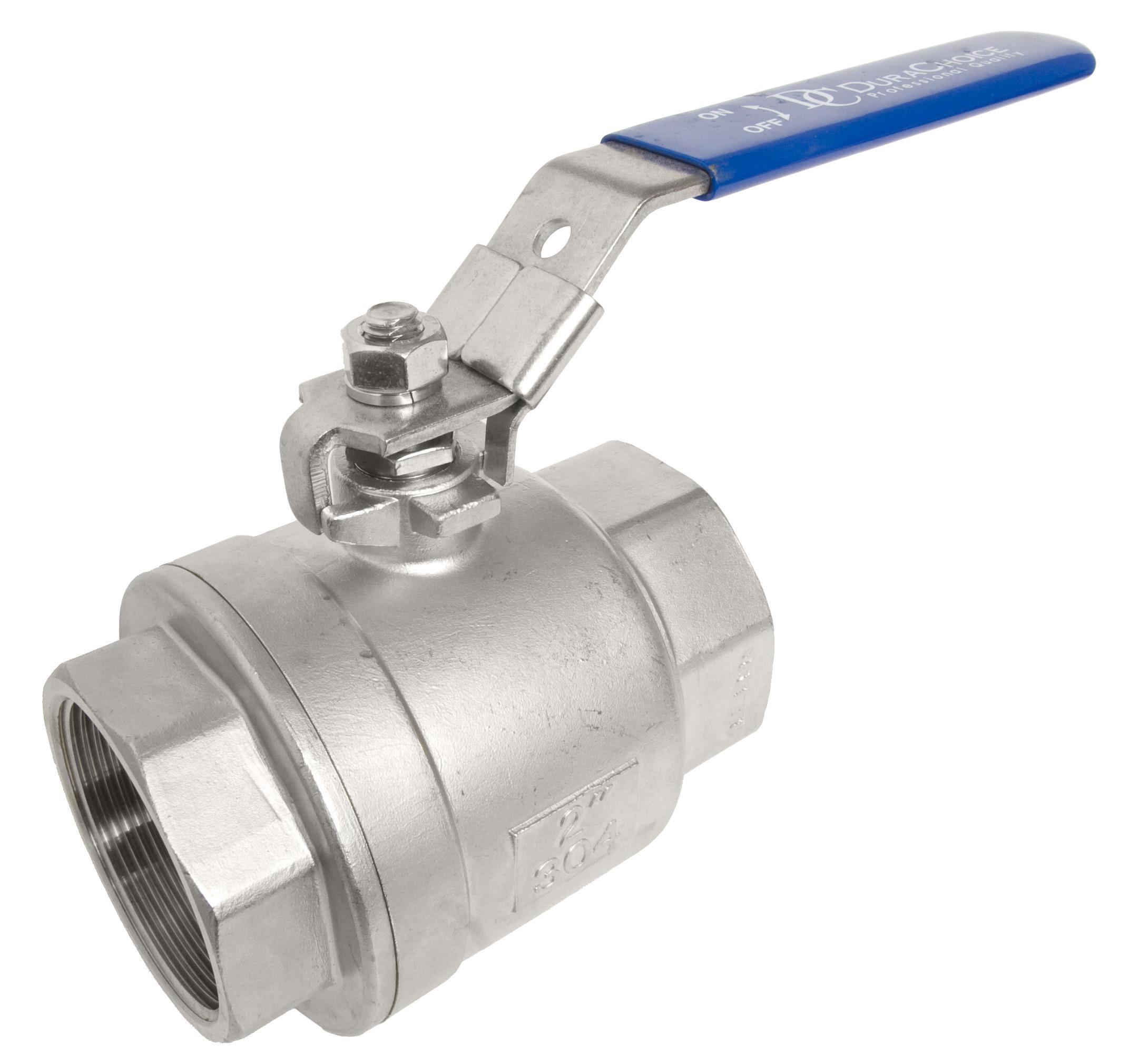 2 inch DuraChoice 304 Stainless Steel Ball Valve - Full Port, 1000 WOG for Water, Oil, and GAS with Blue Locking Handles, Npt.