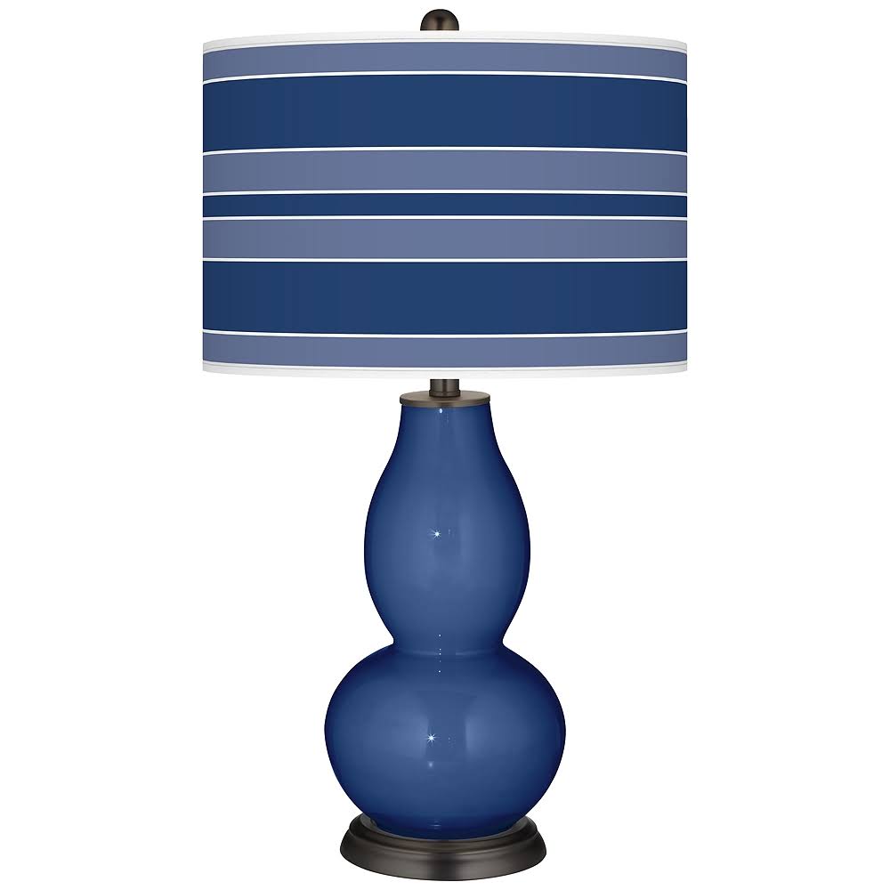 Color + Plus Monaco Blue Bold Stripe Double Gourd Table Lamp
