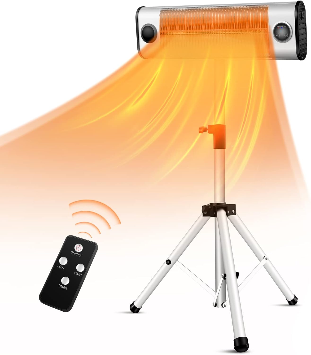 Outdoor Patio Heater, 1500W Electric Infrared Heater with Remote, 3 Heat Levels, 24H Timer Auto Shut Off, Space Heater with Tip-over Over-heat Protection, IPX5, Tripod For Garage Backyard