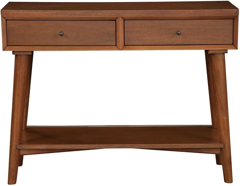 Alpine Furniture Flynn Wood Console Table with 2 Drawers in Acorn (Brown)