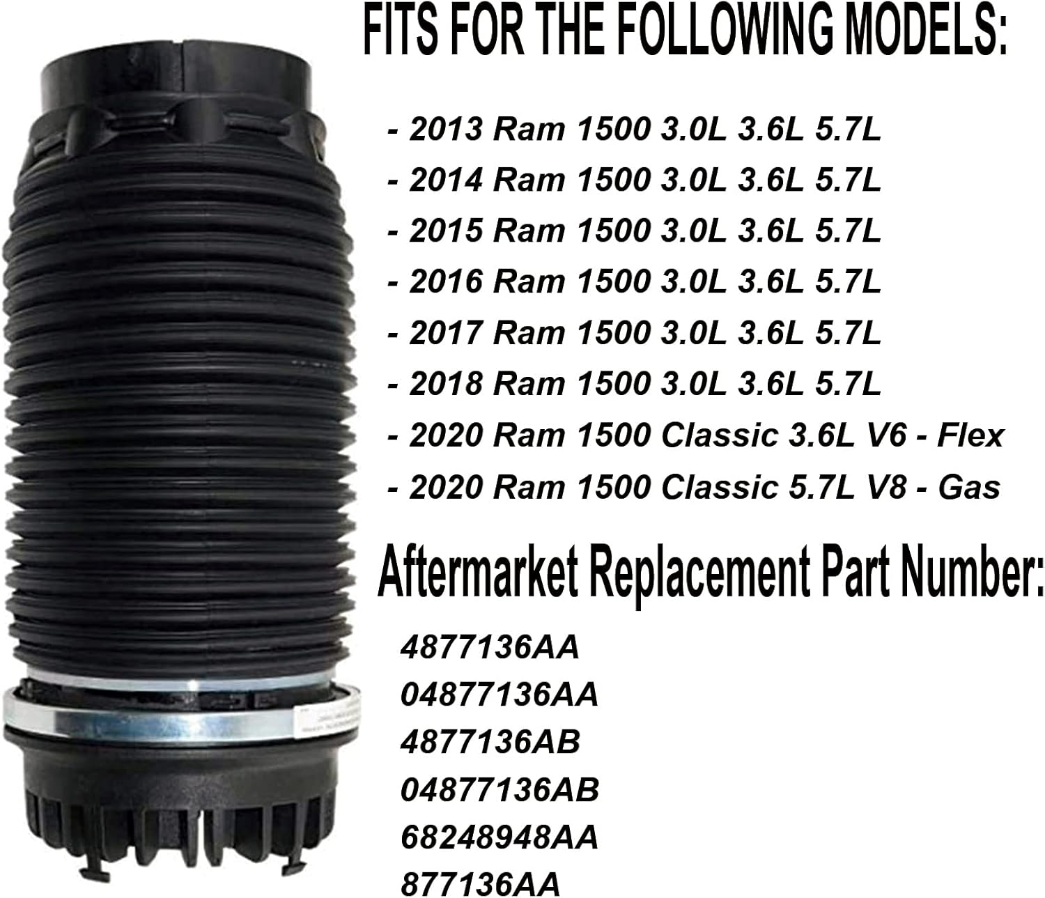 VIGOR Rear Air Suspension Springs Shocks Compatible with Dodge Ram 1500 2013-18, OEM Replace Part Number 68248948AA, 4877136AA, 877136AA, 4877136AB