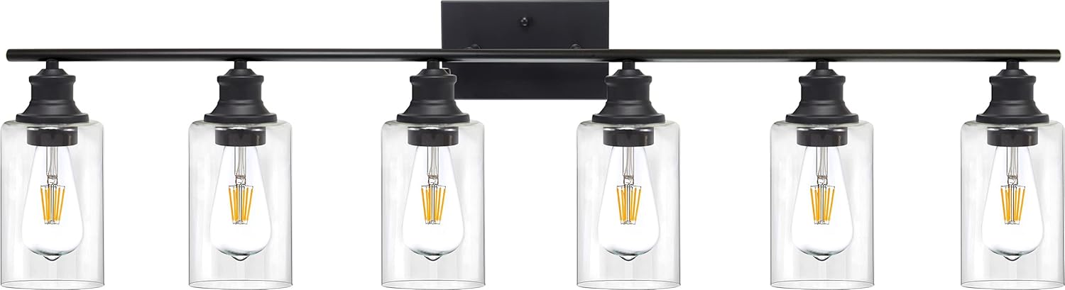 Wanluce 5-Light Wall Sconce Bathroom Lighting,Black Modern Bathroom Lights with Clear Glass Shade, Vintage Porch Wall Lamp for Mirror Kitchen Living Room Workshop