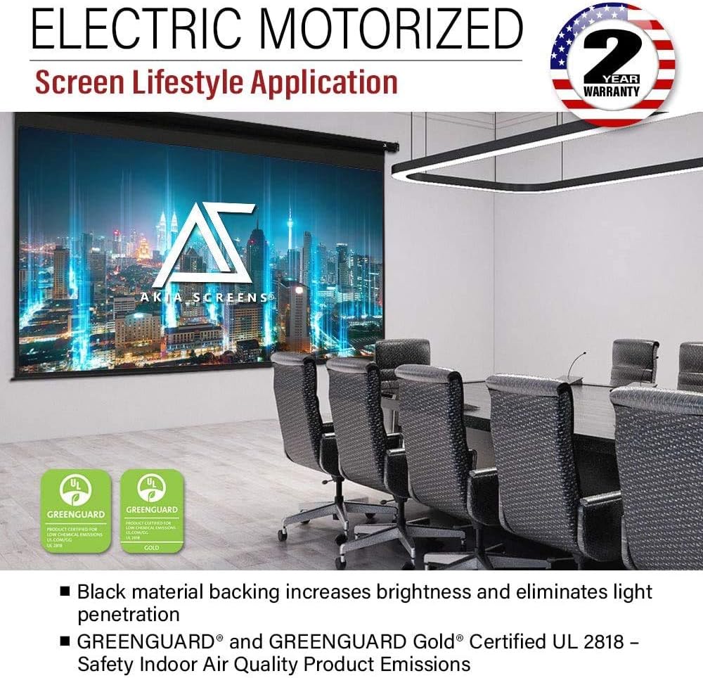 Akia Screens 125 inch Motorized Electric Remote Controlled Drop Down Projector Screen 16:9 8K 4K HD 3D Retractable Ceiling Wall Mount Black Projection Screen Office Home Theater Movie AK-MOTORIZE125H