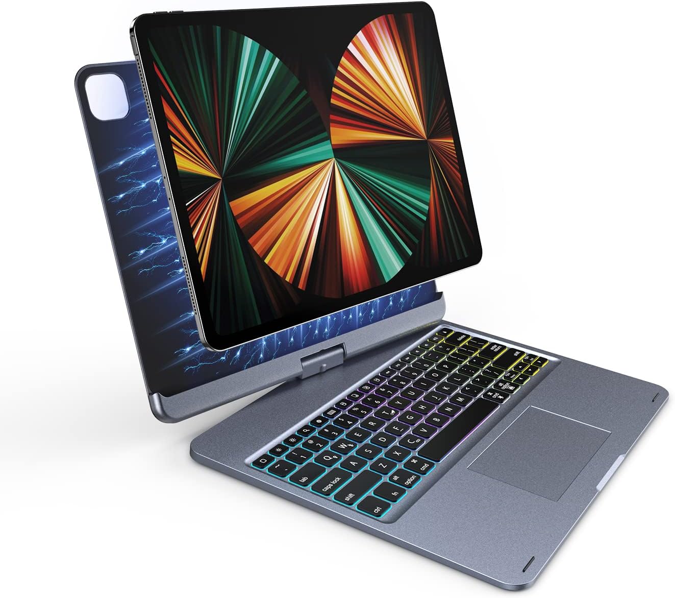 Keyboard Case for iPad Pro 12.9 2021 5th / 2020 4th / 2018 3rd Generation - iPad Magnetic Case with Trackpad, 7 Color Backlit, 360&deg; Rotatable Keyboard (Gray)