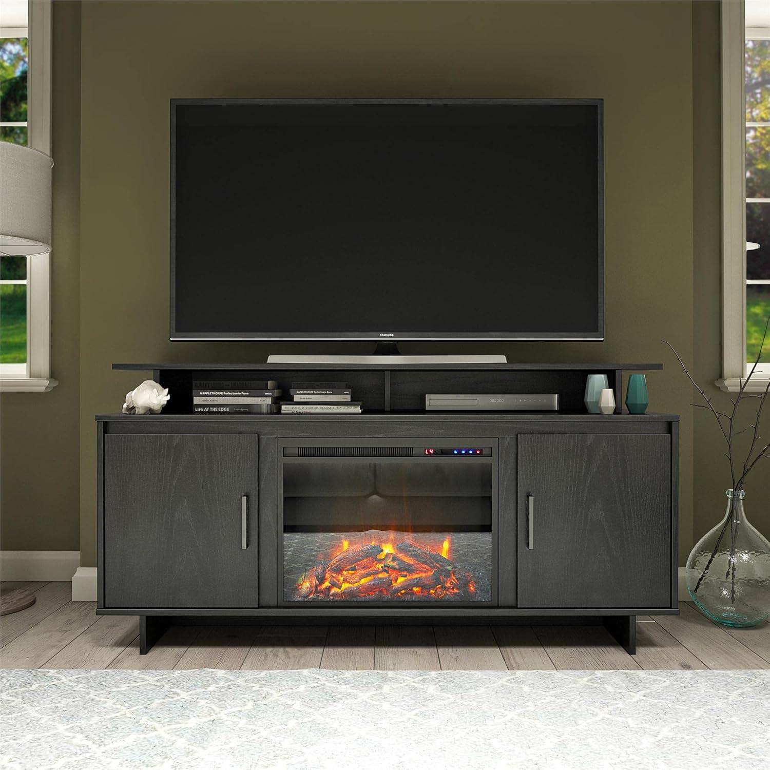 Ameriwood Home Merritt Avenue Electric Fireplace Console with Storage Cabinets for TVs up to 74
