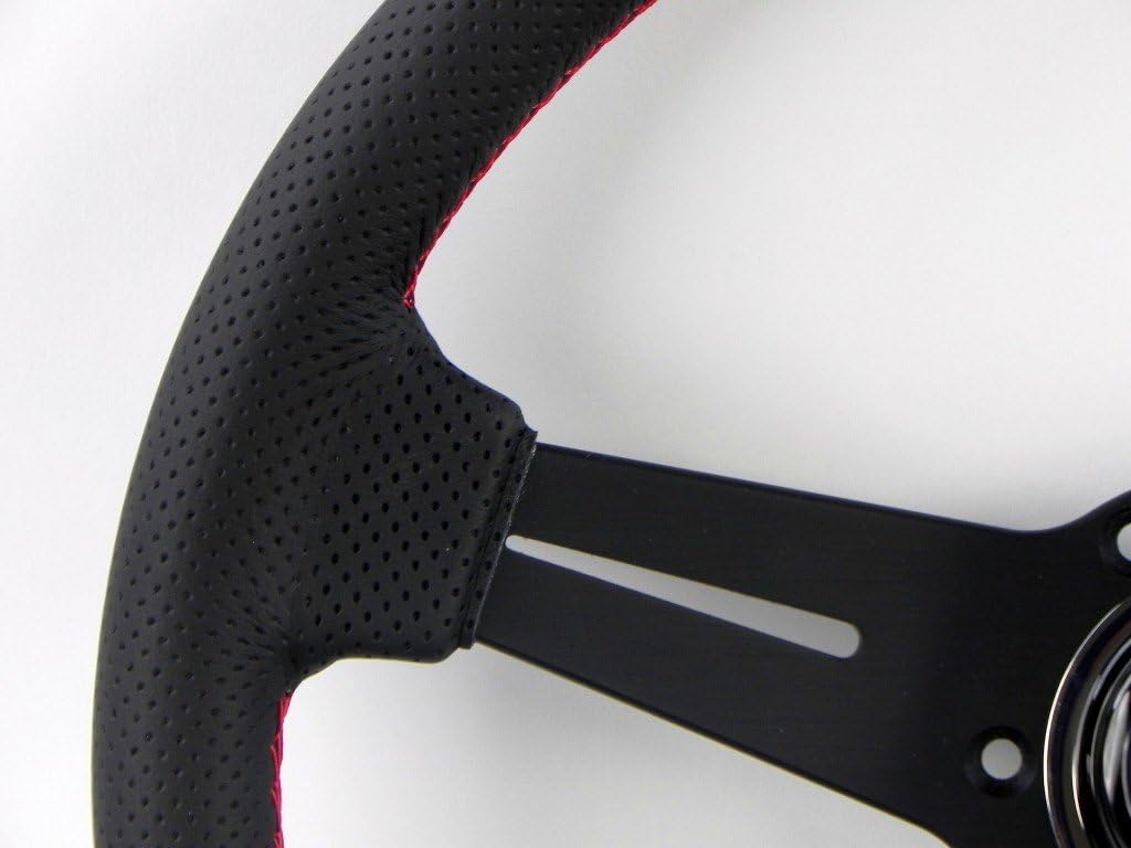 Nardi Steering Wheel - Classic Leather - 330mm (12.99 inches) - Black Perforated Leather with Red Stitching - Black Spokes - Classic Horn Button - Part # 6062.33.2092