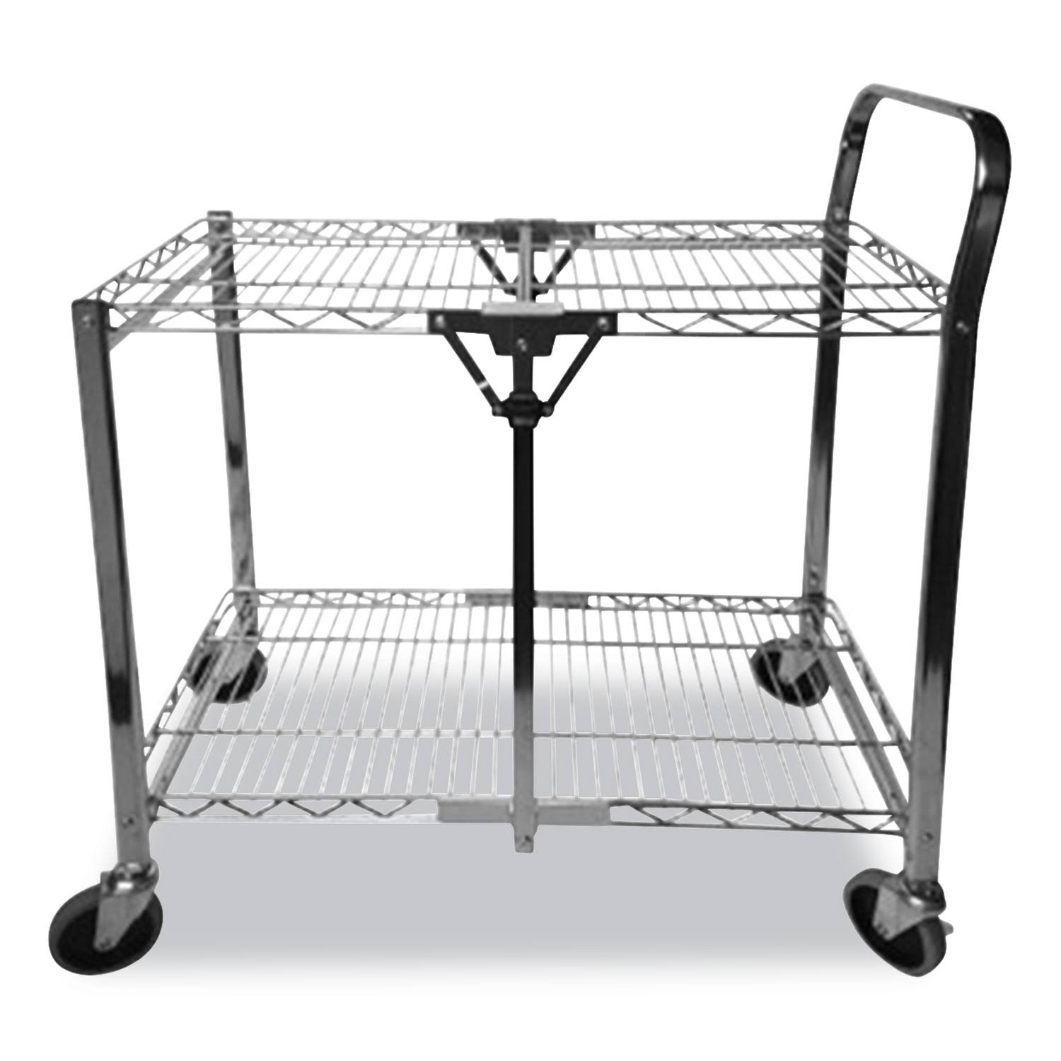Bostitch Stowaway Folding Carts, 2 Shelves, 35W x 37.25d x 22H, Chrome, 250 lb Capacity
