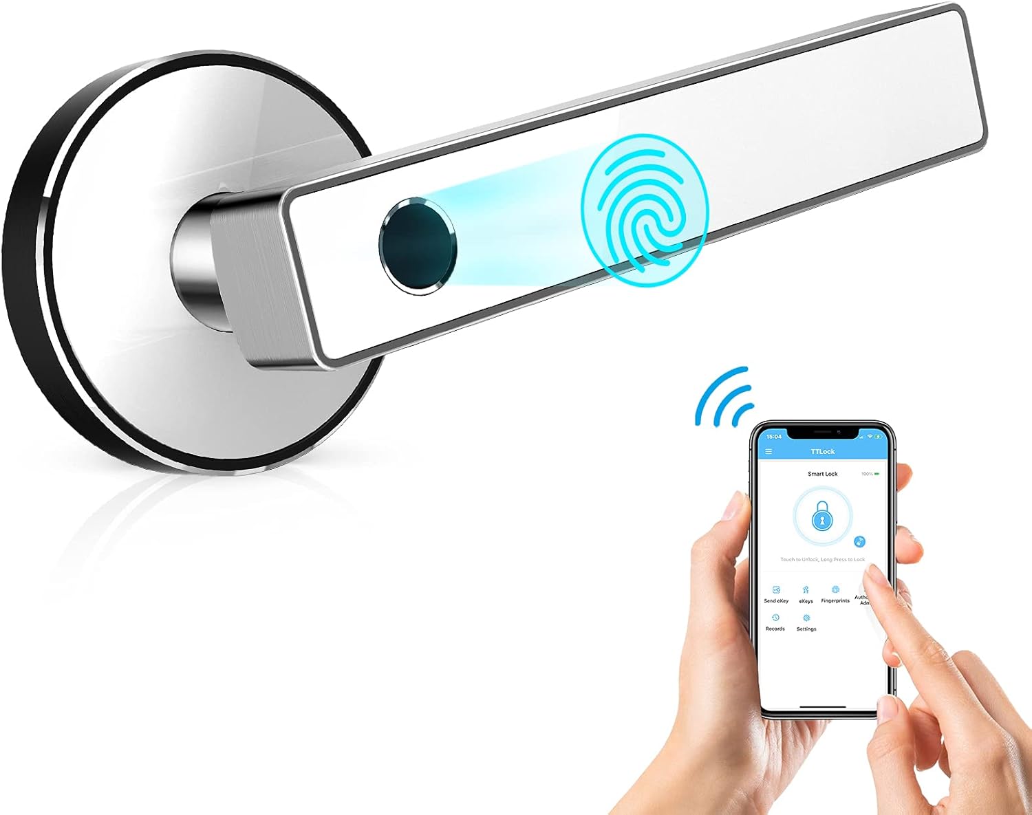 Smart Fingerprint Deadbolt Door Lock, Keyless Smart Lever Door Lock, Biometric Front Door Lock with Handle, Bluetooth WIFI Door Knob Lock Work with Alexa & Google Home for Bedroom by KUCACCI(White)