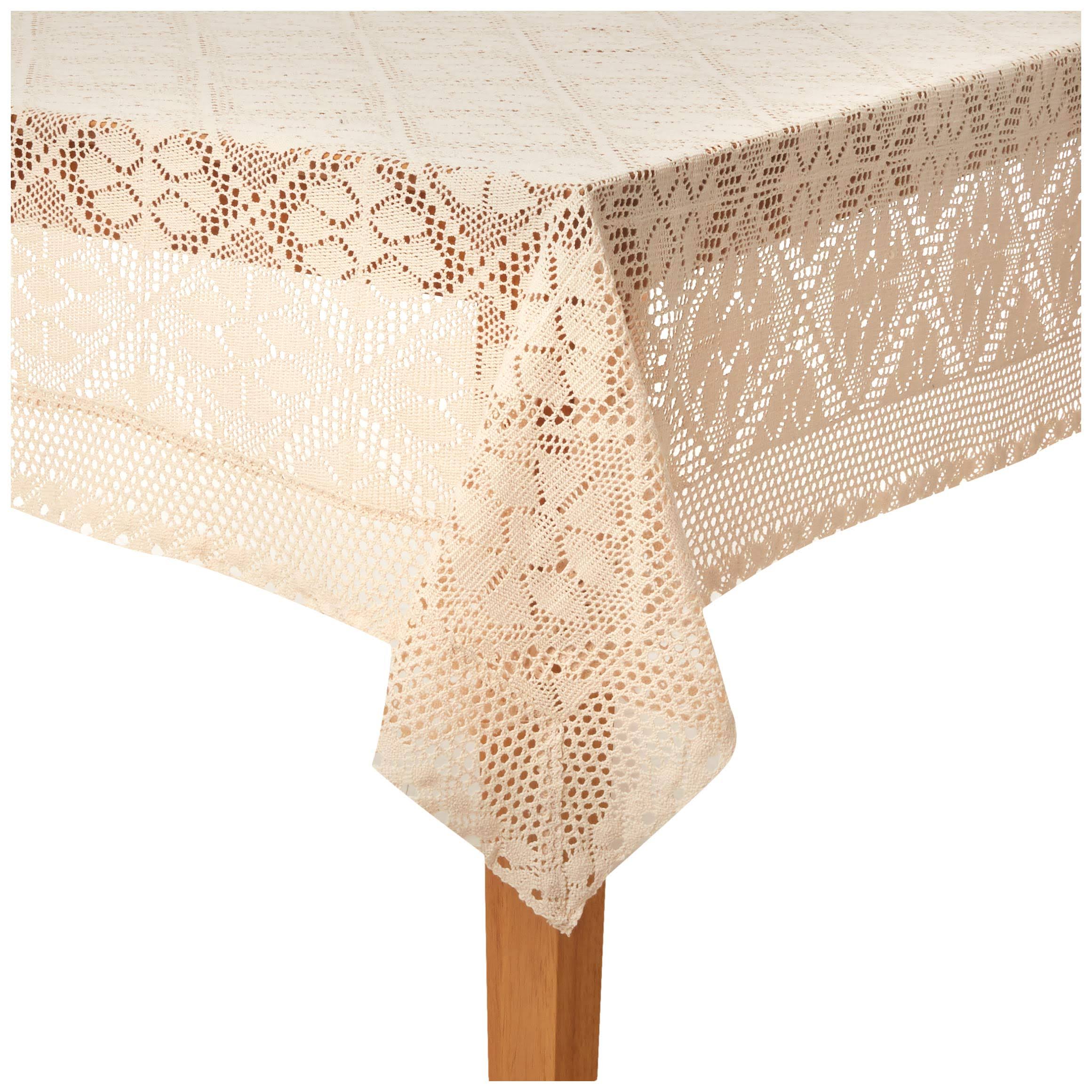 Stars Crochet Vintage Lace Design Tablecloth, Ivory, 60x140 Inches