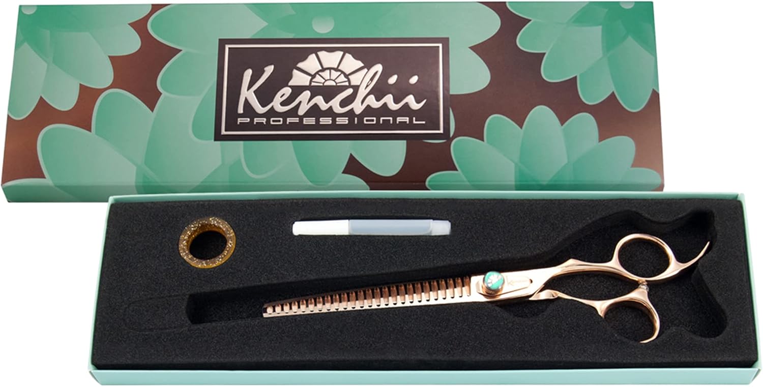 Rose Dog Grooming Shears By Kenchii - Dog Grooming Scissors - Rose Collection - Pet Grooming Accessories - Pet Hair Trimming Scissor - Straight, Curved, Blender and Thinner - Shears Sold Separately