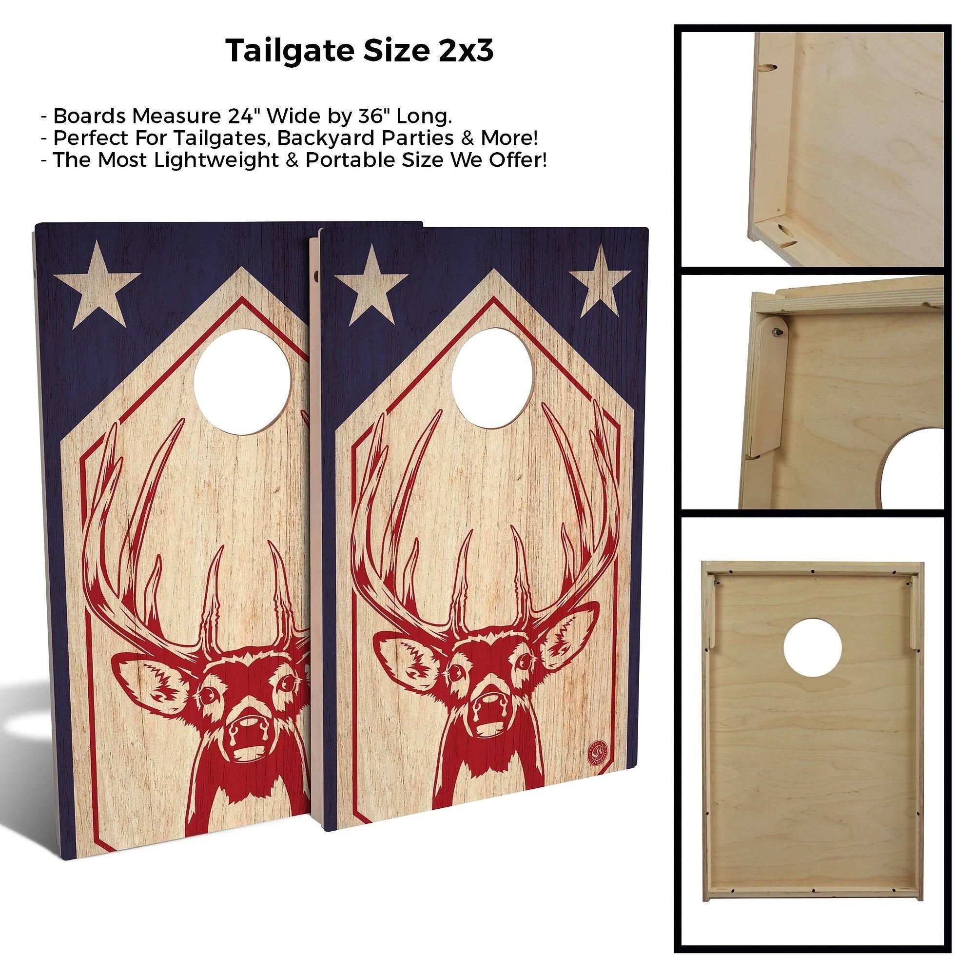 Red White Buck Cornhole Board Set - Choose Your Options No Accessories 2x3 Boards (24x22 x 36x22)