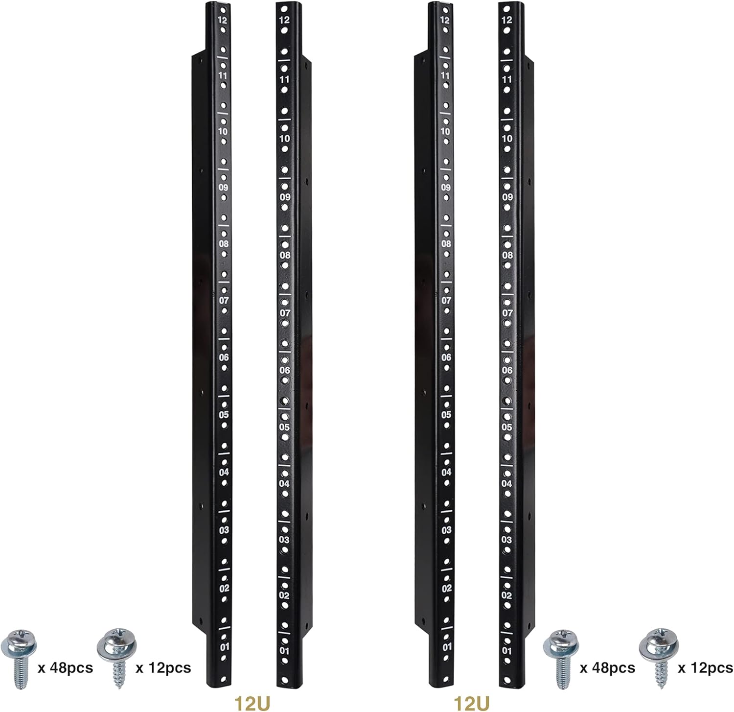 Sound Town 4-pack 12U Steel Rack Rails, with Black Powder Coated Finish and Screws (ST-RR-12UX2) Pack of 2