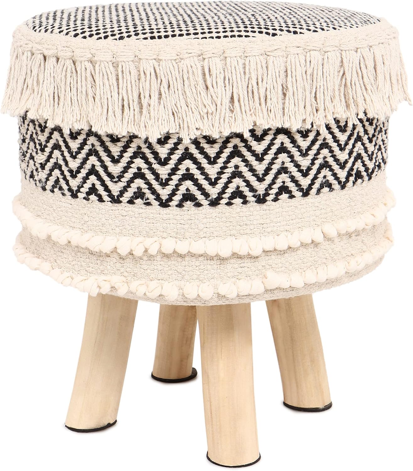 REDEARTH Foot Stool -Handmade Jacquard Wooden 4 Legs Footrest for Living Room, Bedroom, Nursery, kidsroom, Patio, Gym (16