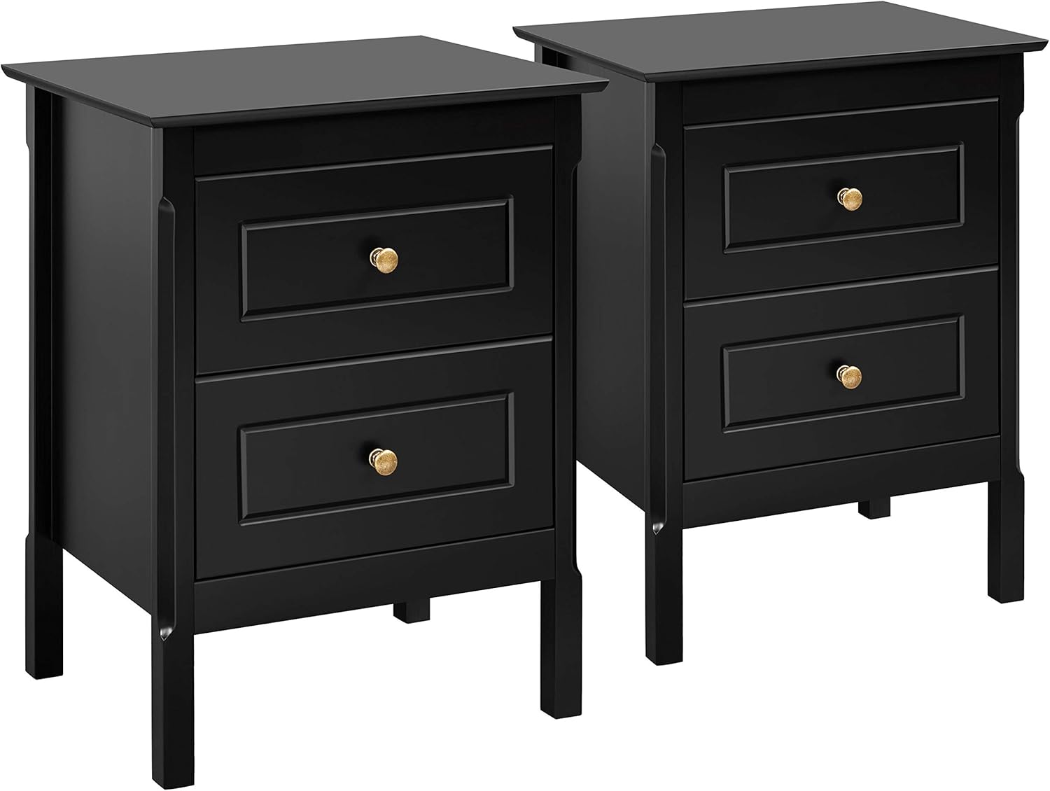 Topeakmart Set of 2 Wooden Sofa Side End Tables Storage Cabinets with Double Drawers and Solid Pine Wood Legs for Living Room, L19xW15.7xH24 Inch, Black