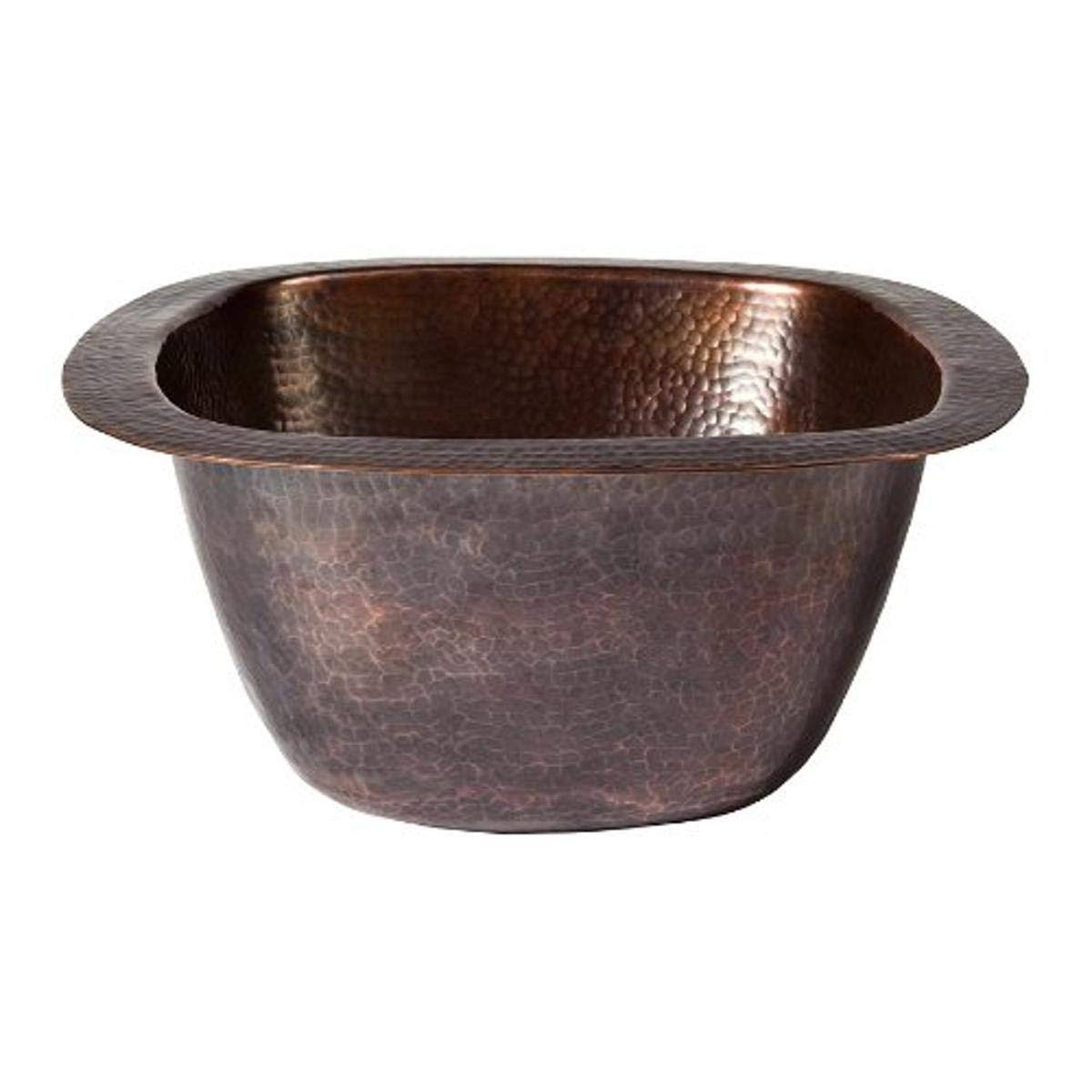 The Copper Factory CF156AN Solid Hand Hammered Copper 15x22x15x22 Large Square Bar/Prep Sink in Antique Copper