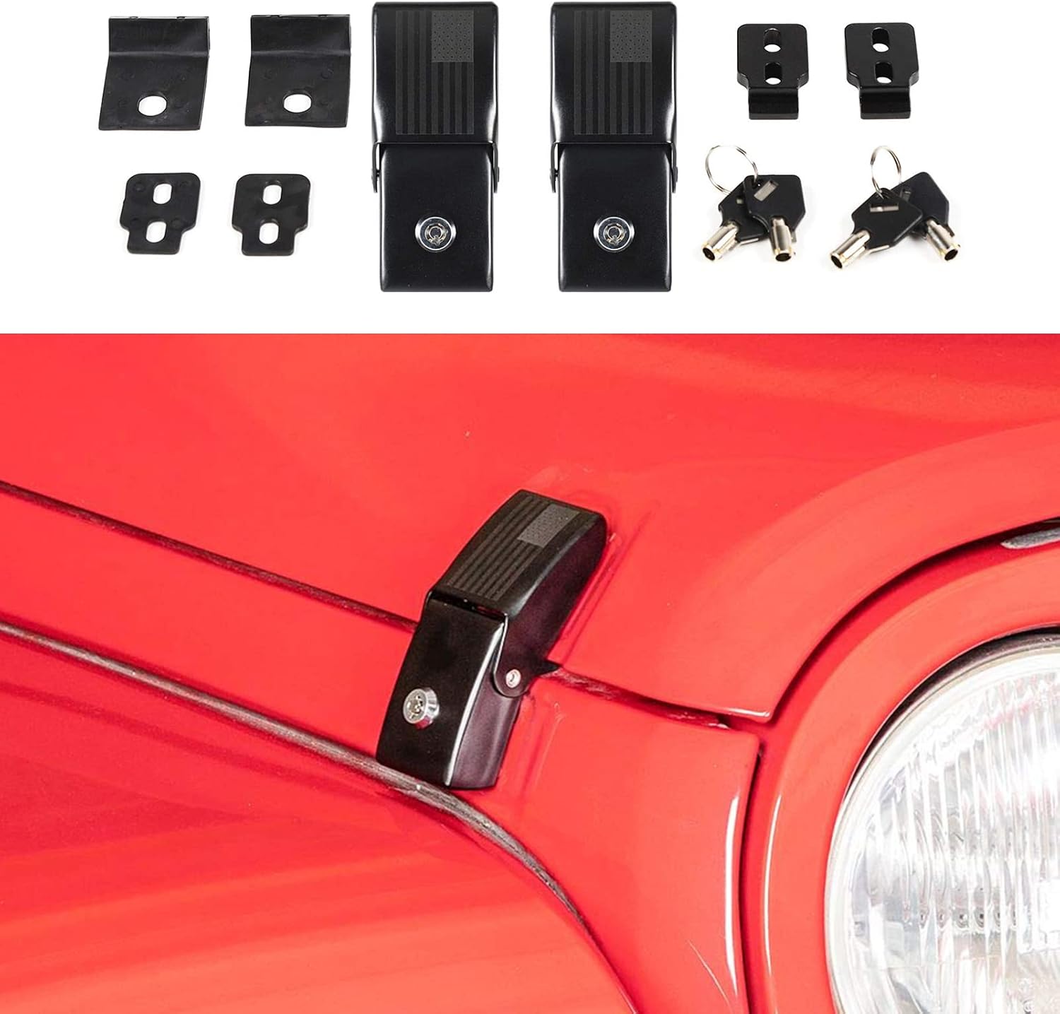 SQQP Hood Latches Locking Hood Catch Kit Aluminum Alloy Hood Locks for 2007-2018 Jeep Wrangler JK JKU, for 2018-2021 JL JLU & 2020 Jeep Gladiator JT Pack of 2